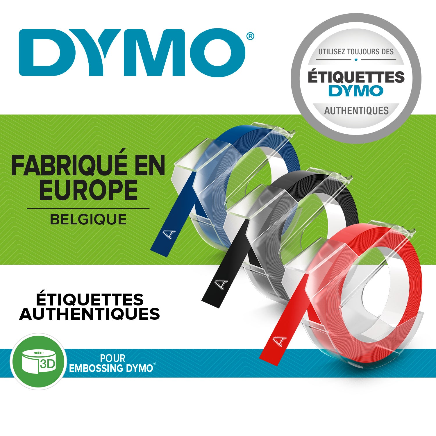 DYMO Ruban de Marquage 3D Authentique | 9 mm x 3 m | impression en blanc sur fond noir | autocollantes | Lot de 3 Étiquettes de marquage en vinyle