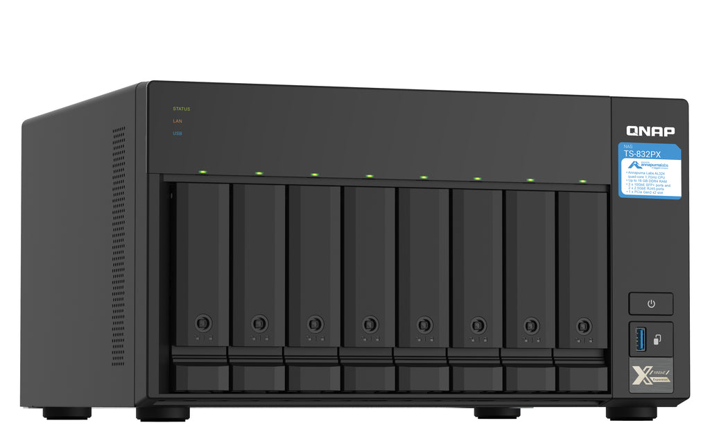 QNAP TS-832PX NAS Tower Annapurna Labs AL324 4 Go DDR4, Aluminium Noir