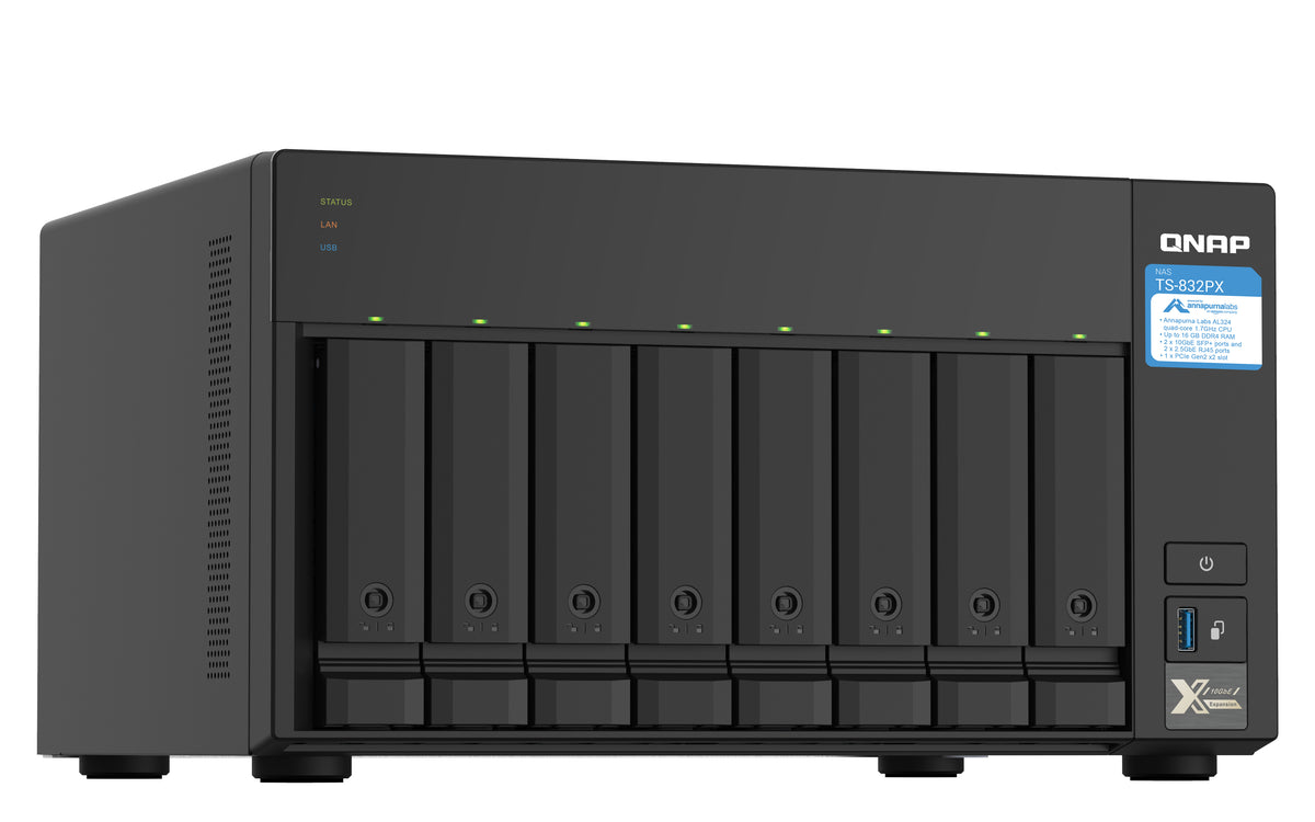QNAP TS-832PX NAS Tower Annapurna Labs AL324 4 Go DDR4, Aluminium Noir