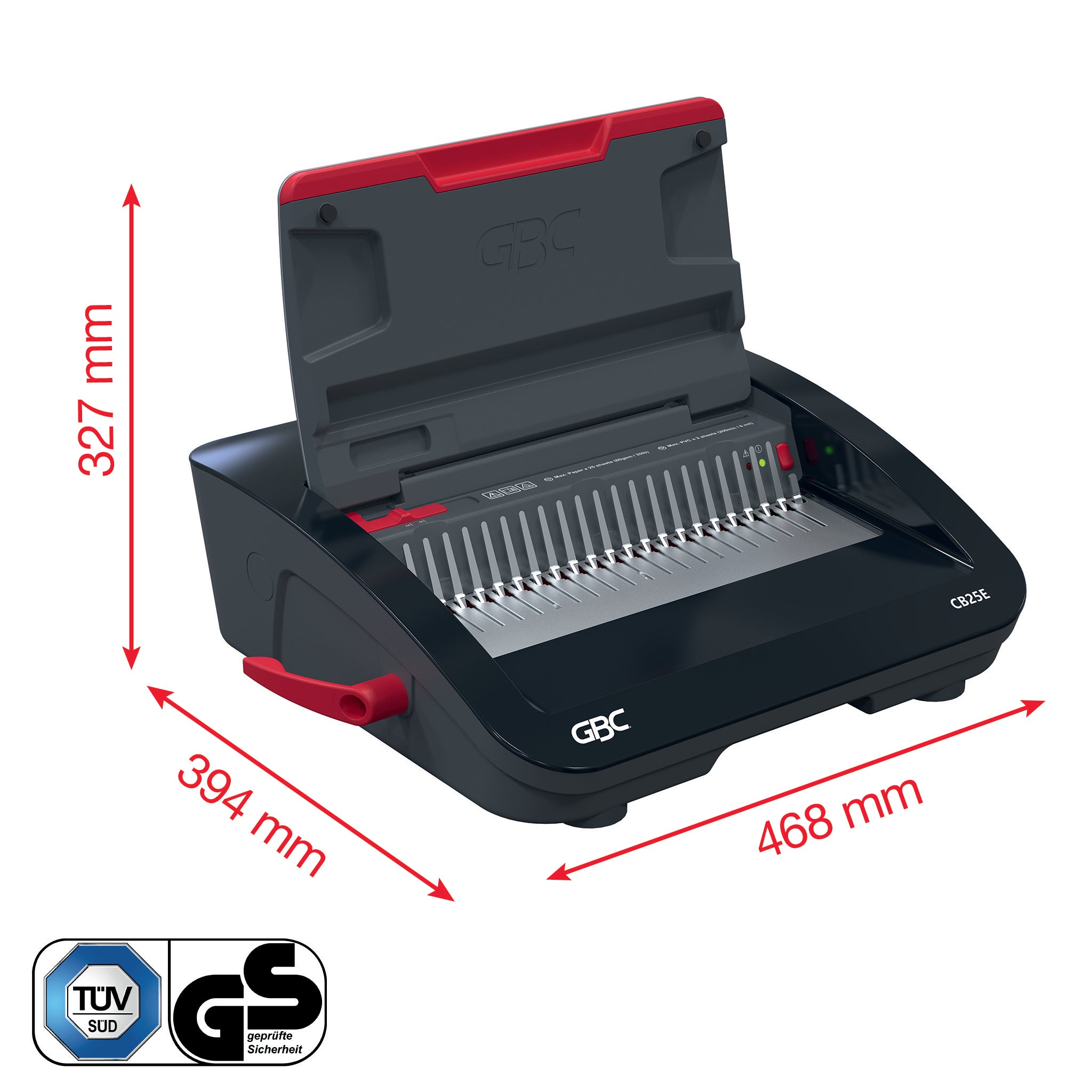 GBC GBC CombBind CB25E Machine de reliure à peigne 390 feuilles Noir, Rouge