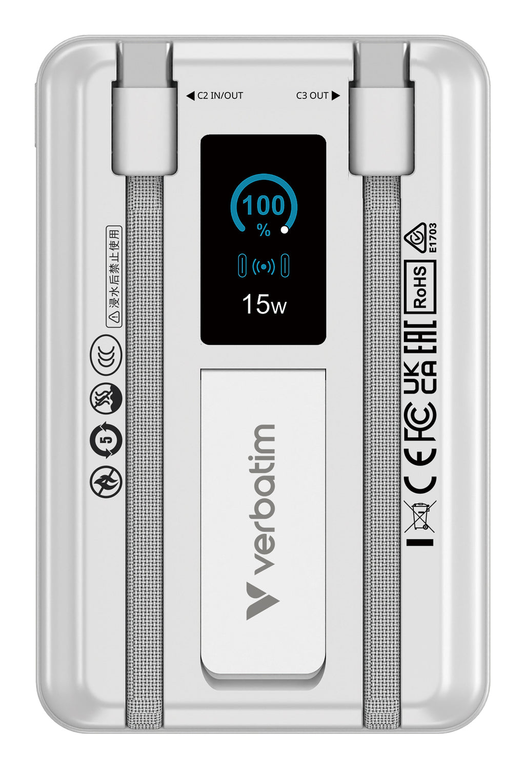Verbatim 32273 Batterie Externe 10000 mAh Recharge Sans Fil, Argent