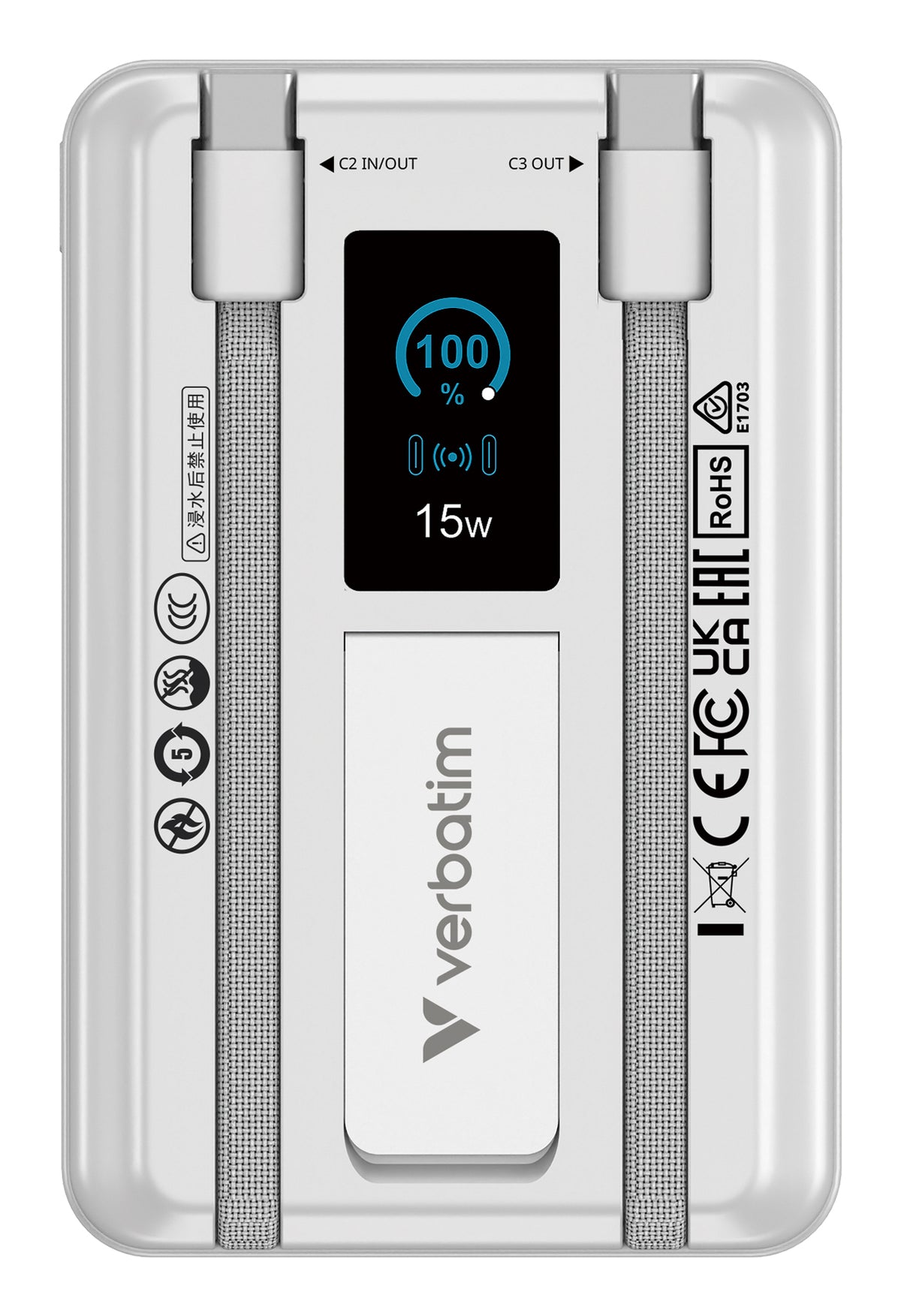 Verbatim 32273 Batterie Externe 10000 mAh Recharge Sans Fil, Argent