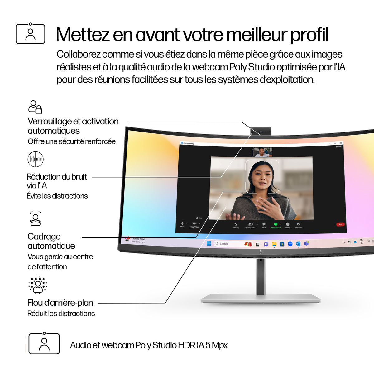 HP Series 7 Pro Écran de conférence WQHD 34 pouces - 734pm Sans PVC - vue 5