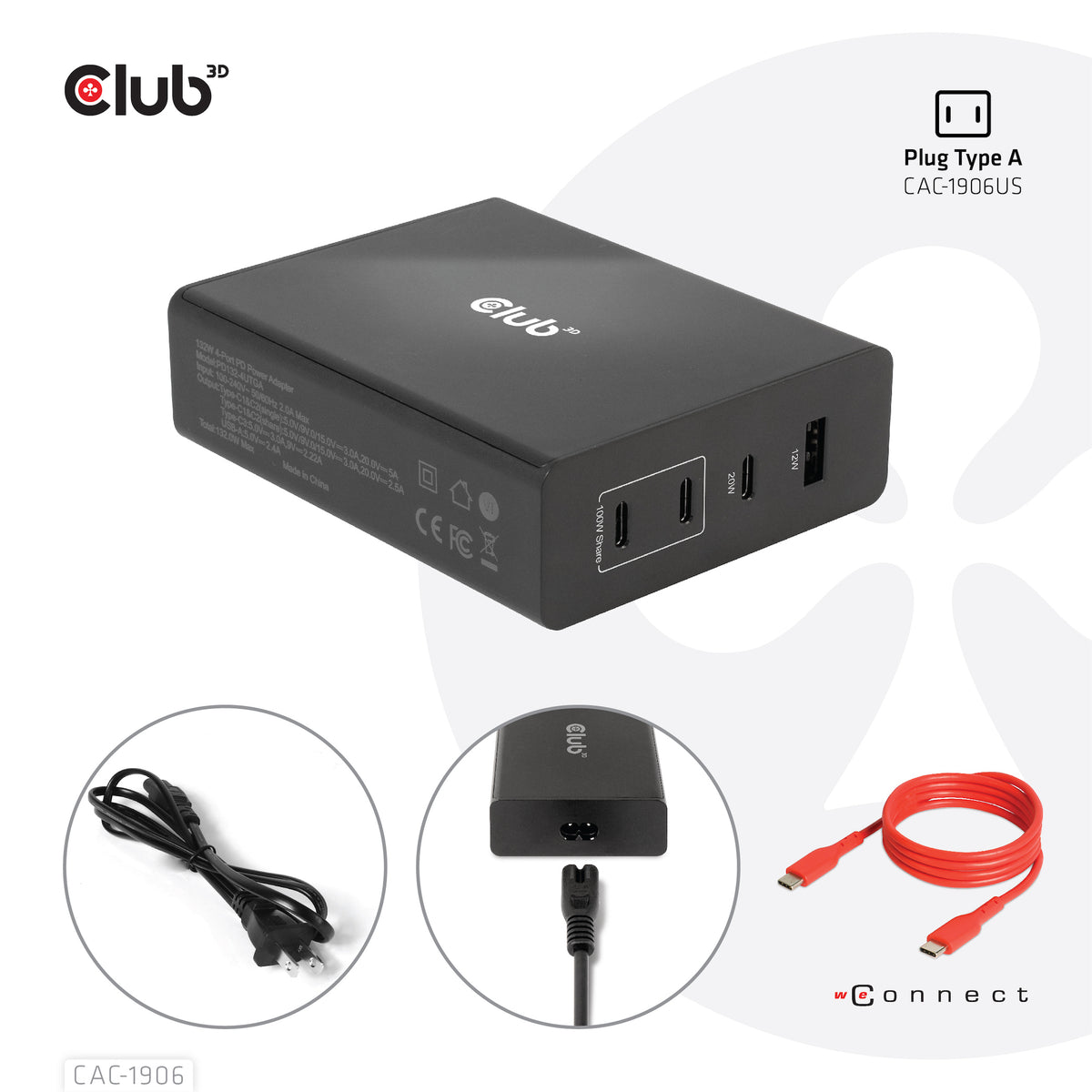 CLUB3D CAC-1906 Chargeur Universel pour Appareils Mobiles, Noir, 3 Ports USB-C