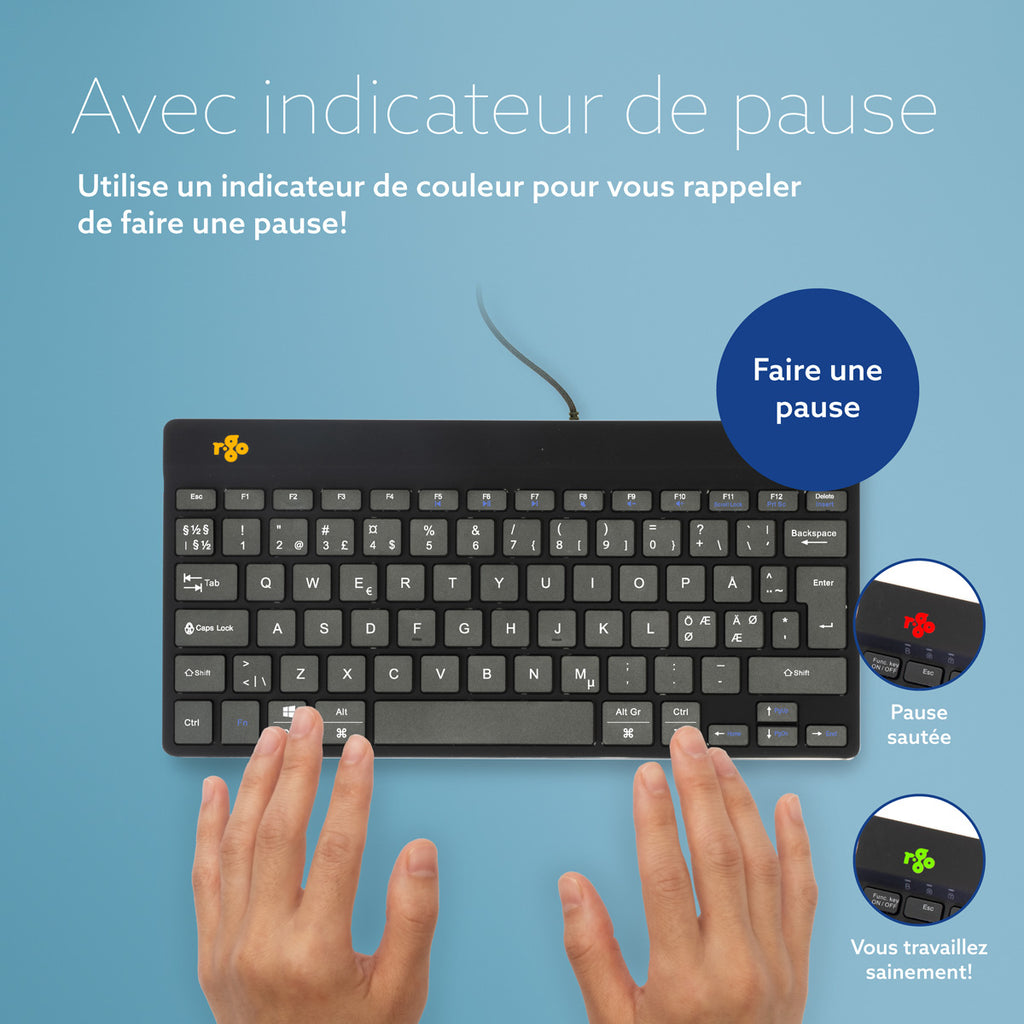 R-Go Tools Clavier Ergonomique Compact Break, QWERTY Nordic, Filaire, Noir