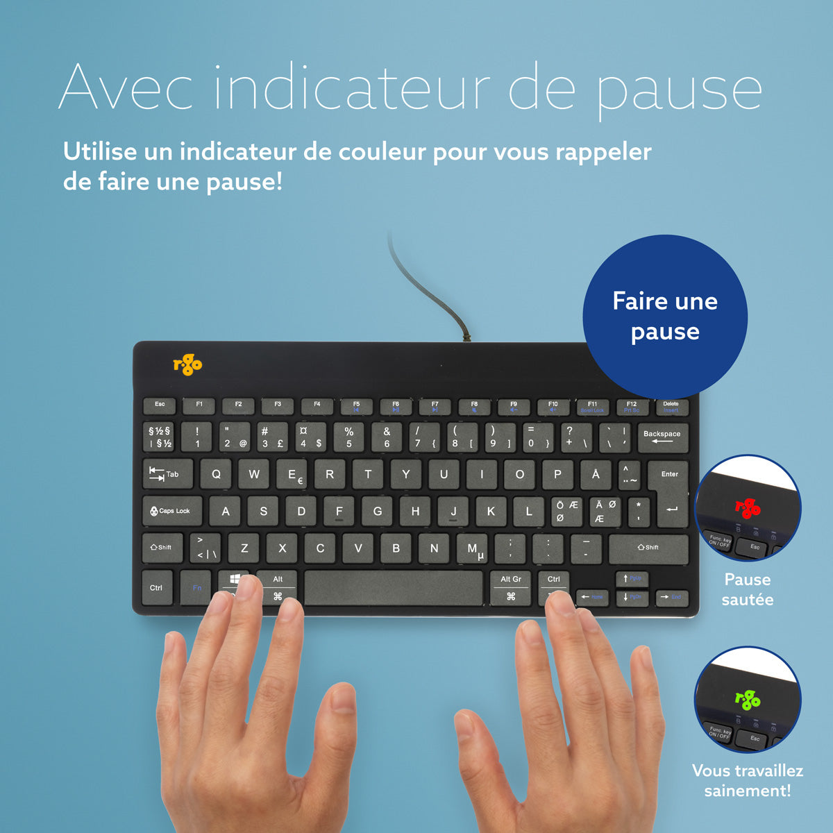 R-Go Tools Clavier Ergonomique Compact Break, QWERTY Nordic, Filaire, Noir