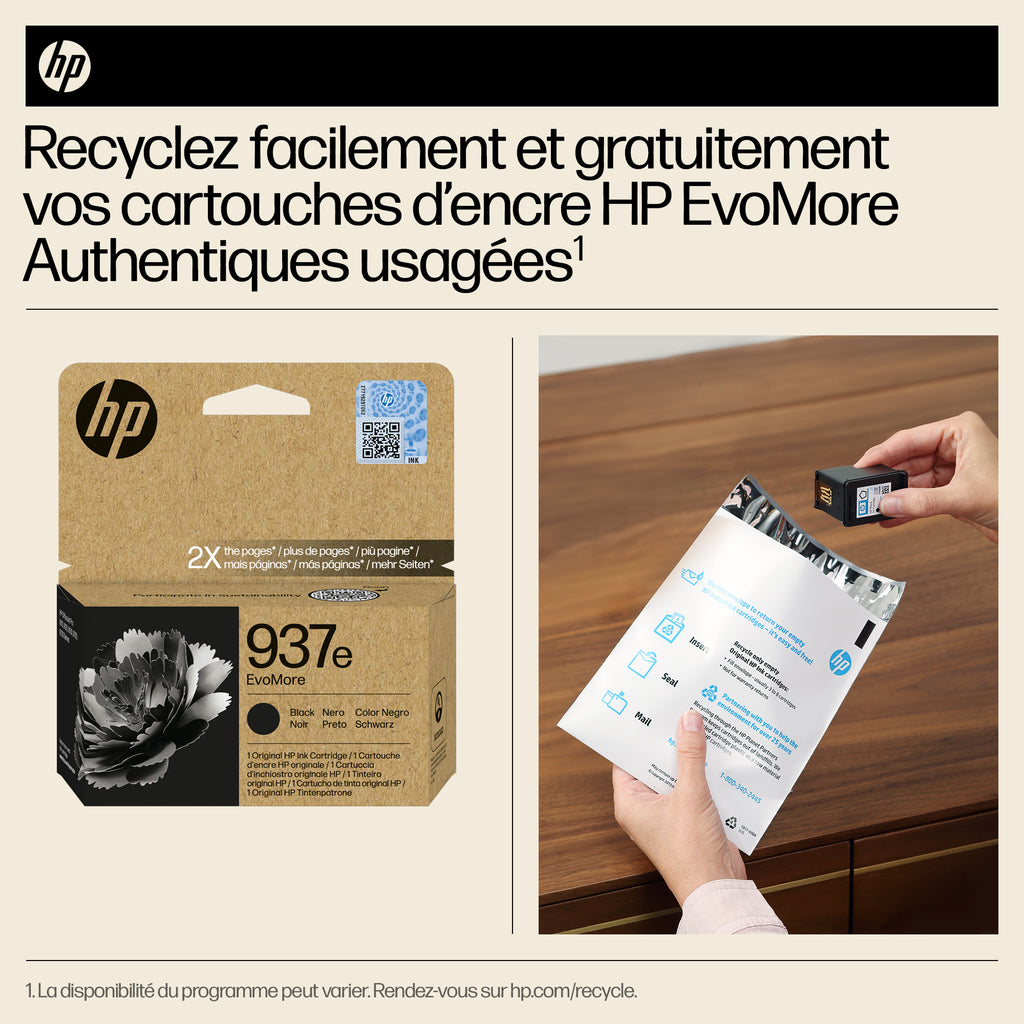 HP 937e Cartouche d’encre authentique Noir EvoMore