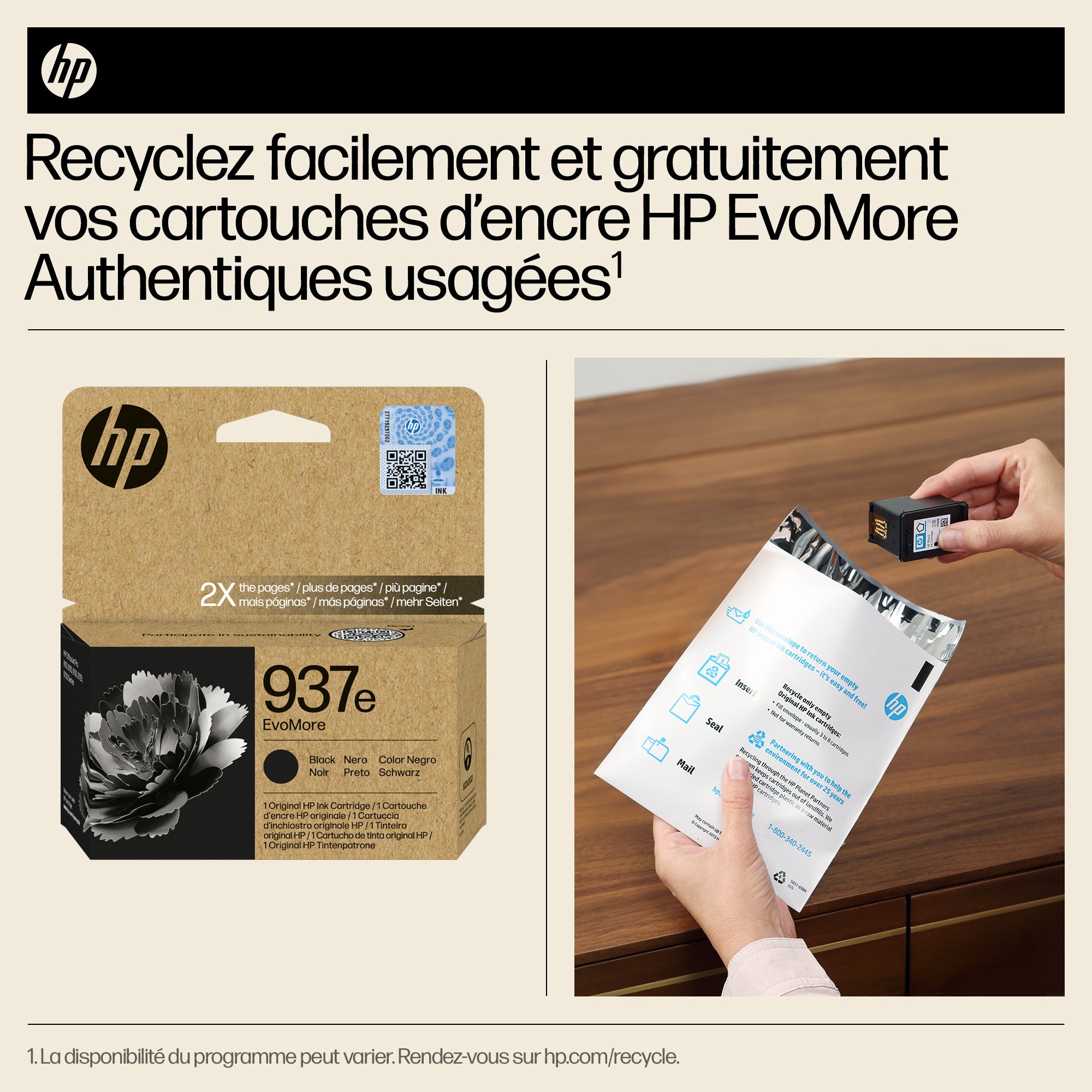 HP 937e Cartouche d’encre authentique Noir EvoMore
