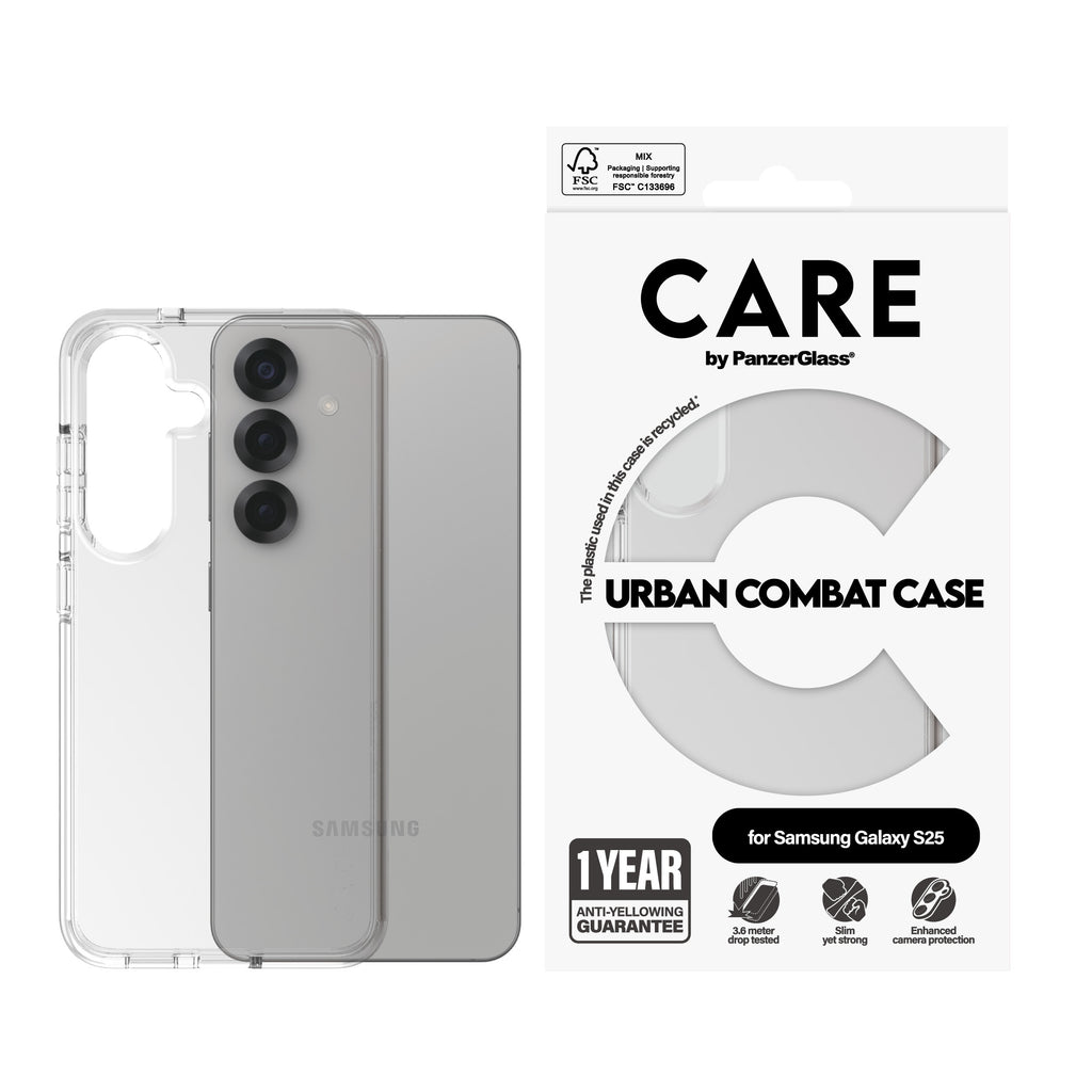PanzerGlass PanzerGlass CARE™ by ® Urban Combat Case Transparent Samsung Galaxy S25 coque de protection pour téléphones portables Housse