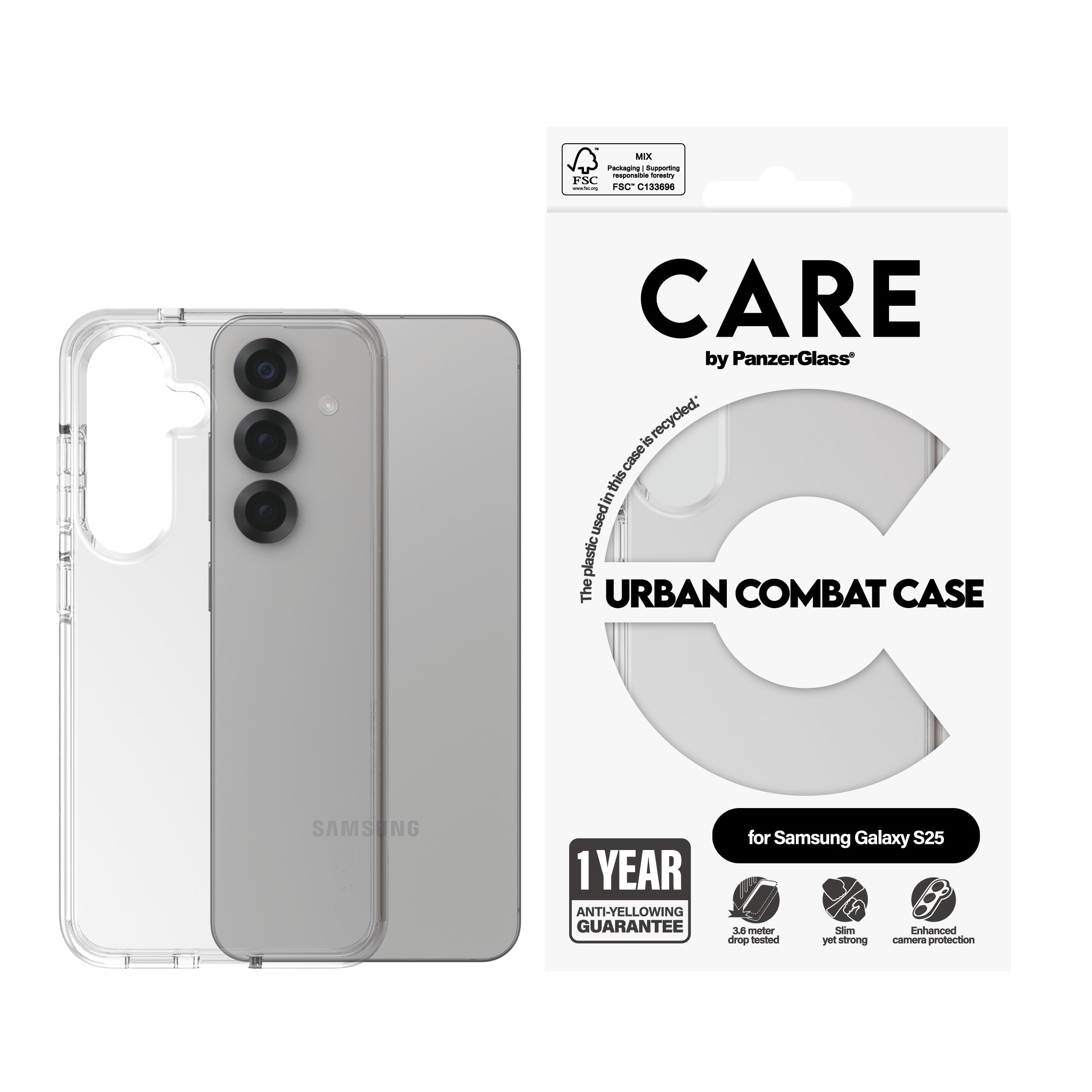 PanzerGlass PanzerGlass CARE™ by ® Urban Combat Case Transparent Samsung Galaxy S25 coque de protection pour téléphones portables Housse
