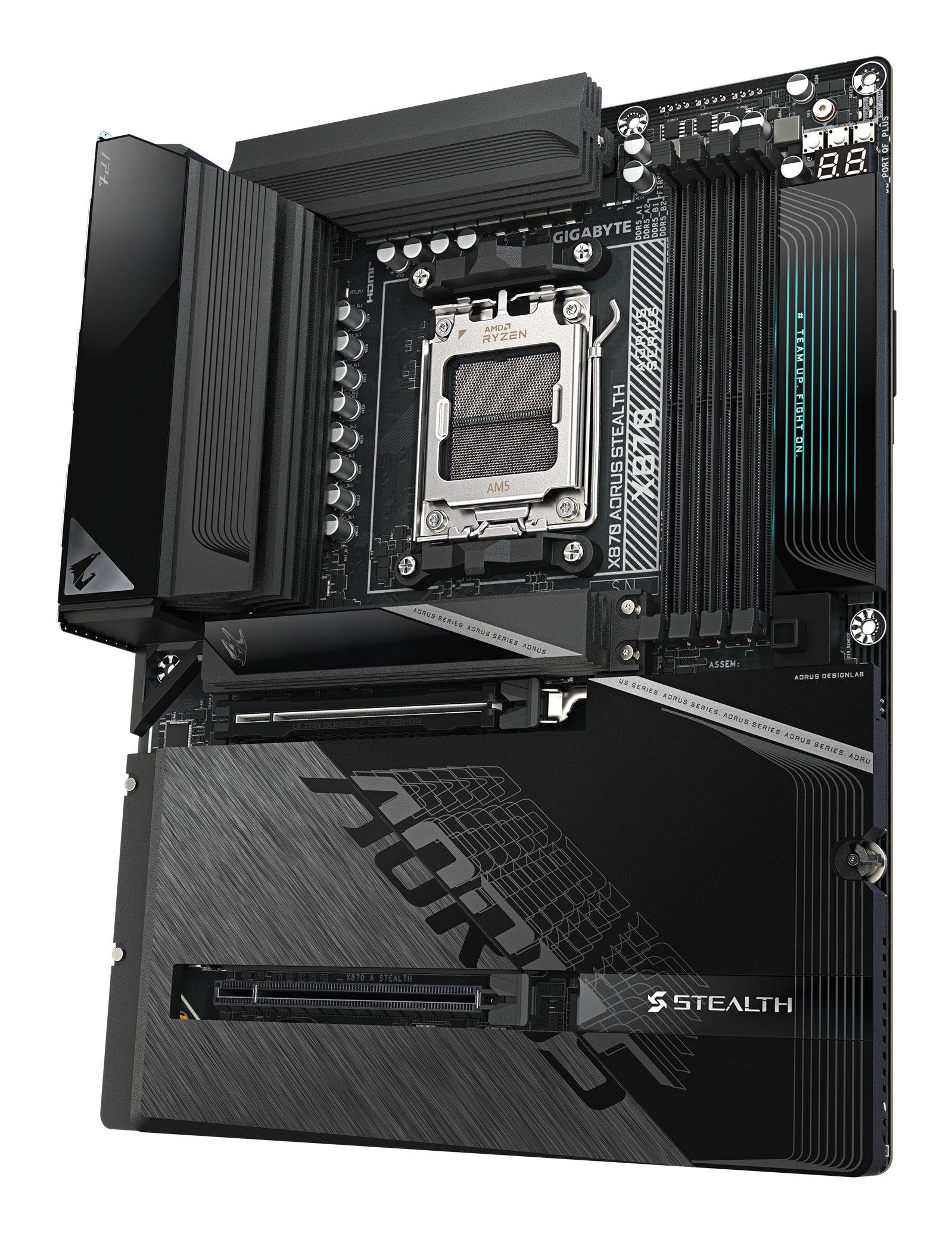 GIGABYTE X870 AORUS STEALTH Carte Mère - Prend en charge les processeurs AMD Ryzen 9000, VRM numérique 16+2+2 phases, jusqu’à 8200MHz DDR5 (O.C.), 2xPCIe 5.0 + 2xPCIe 4.0, Wi-Fi 7, LAN 5GbE, USB 4