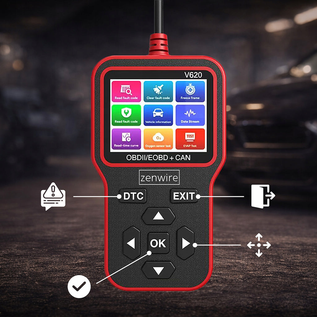 Interface, testeur, scanner de diagnostic, écran OBD2, ELM327, CAN, ordinateur Zenwire V620