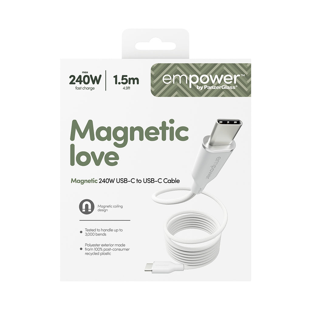 PanzerGlass empower™ by ® Magnetic 240W USB-C to USB-C Cable | USB 2.0 | 1.5M | Silver White câble USB Blanc