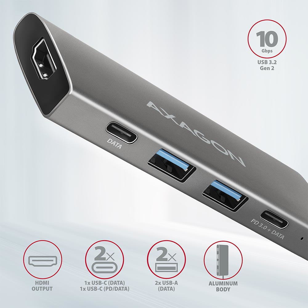 Axagon HMC-5G2 station d'accueil Avec fil USB 3.2 Gen 2 (3.1 Gen 2) Type-C Gris - vue 4