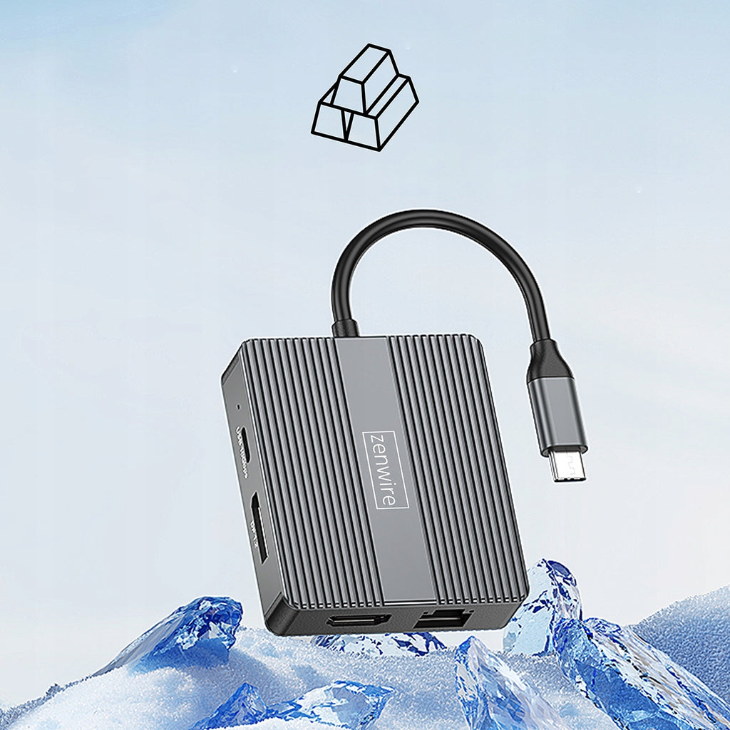 Hub USB-C 7-en-1 : adaptateur USB 3.0, HDMI 4K 60 Hz, DisplayPort, Gigabit RJ-45 1000 M, Zenwire BS-HP706