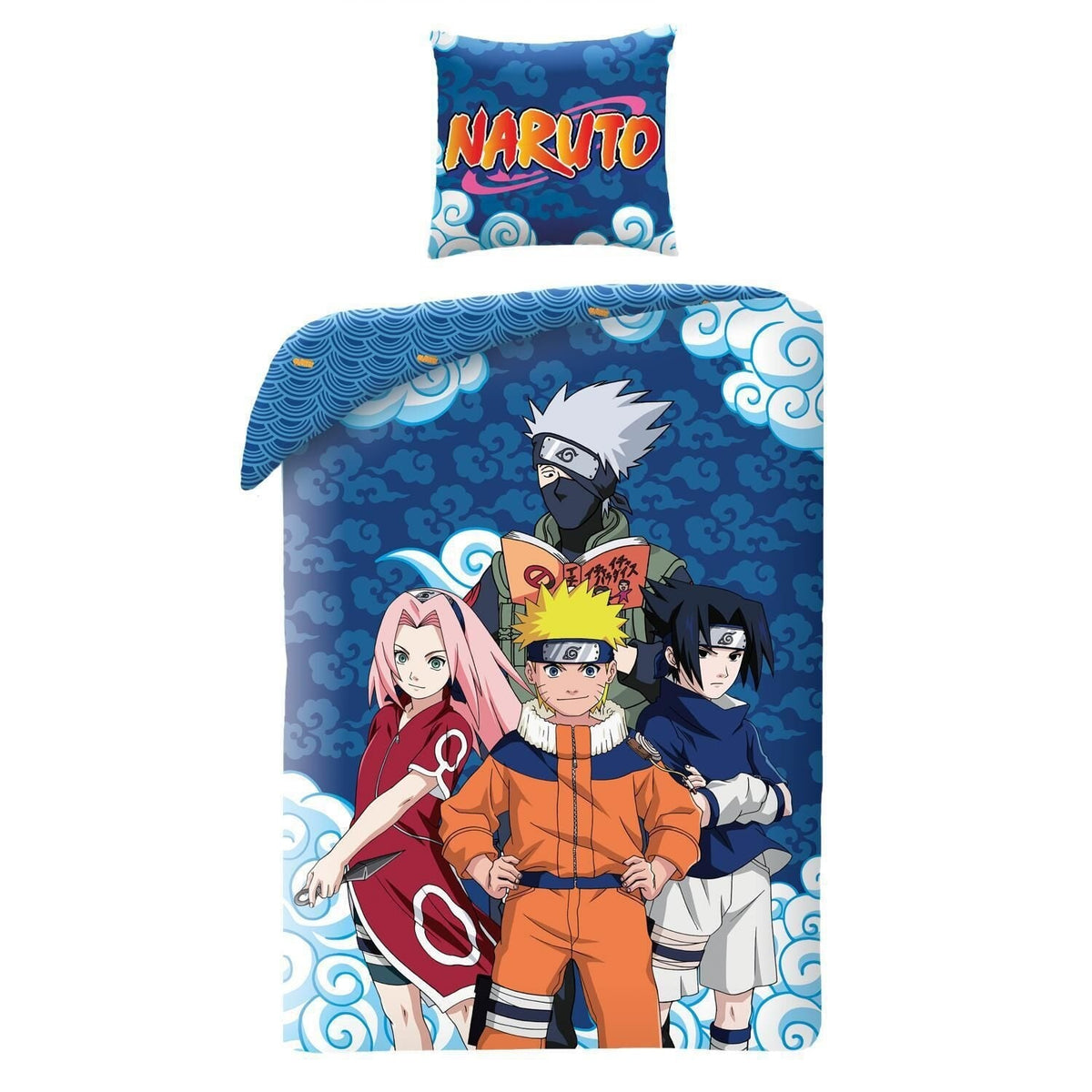 Naruto Parure de lit 140x200 cm Marine 100% Coton Housse de Couette + 1 Taie d'Oreiller 65x65 cm