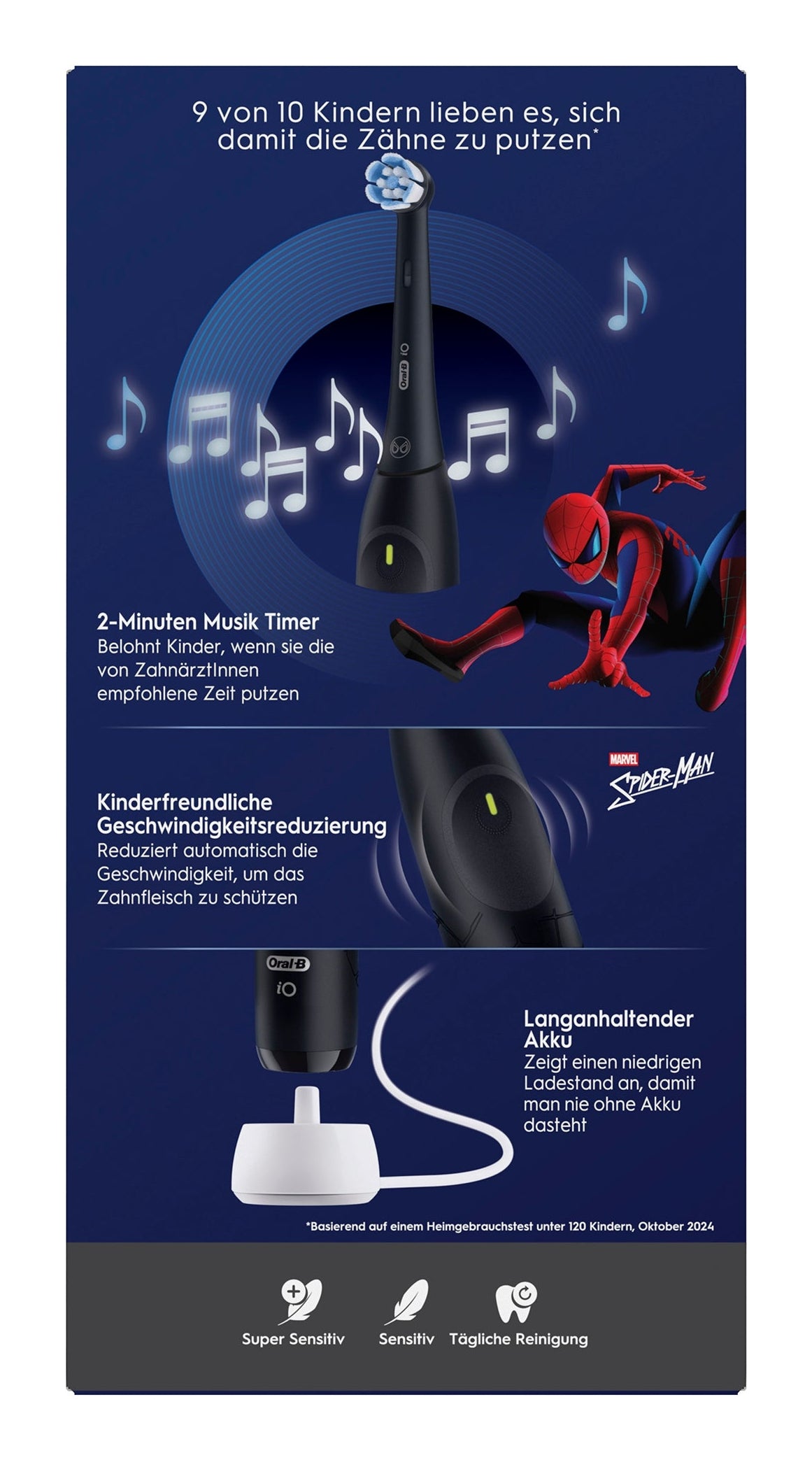 Oral-B iO Kids Spiderman Enfant Brosse à dents rotative Noir