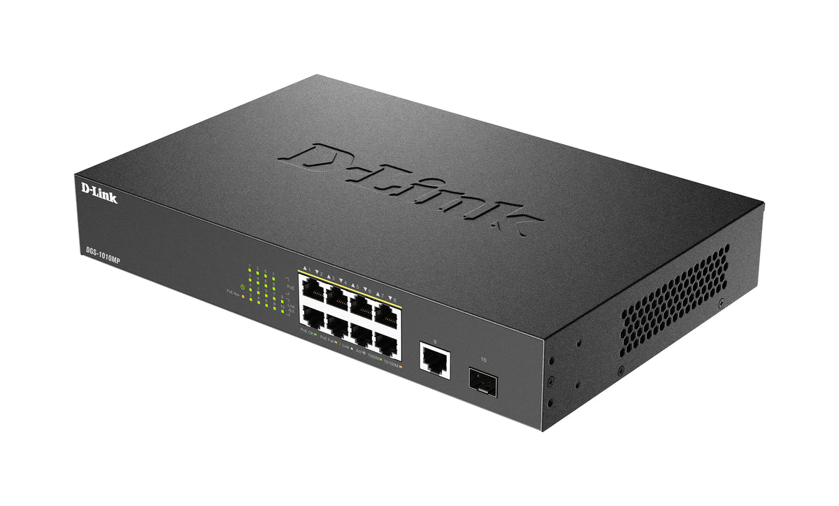 D-Link DGS-1010MP/E Commutateur Réseau Non-géré L2 Gigabit Ethernet PoE 1U Noir