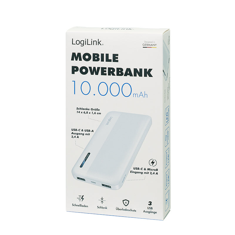 LogiLink PA0338WRF banque d'alimentation électrique 10000 mAh Blanc