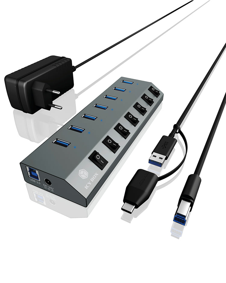 ICY BOX IB-HUB1701-C3 USB 3.2 Gen 1 (3.1 Gen 1) Type-B 5000 Mbit/s Anthracite