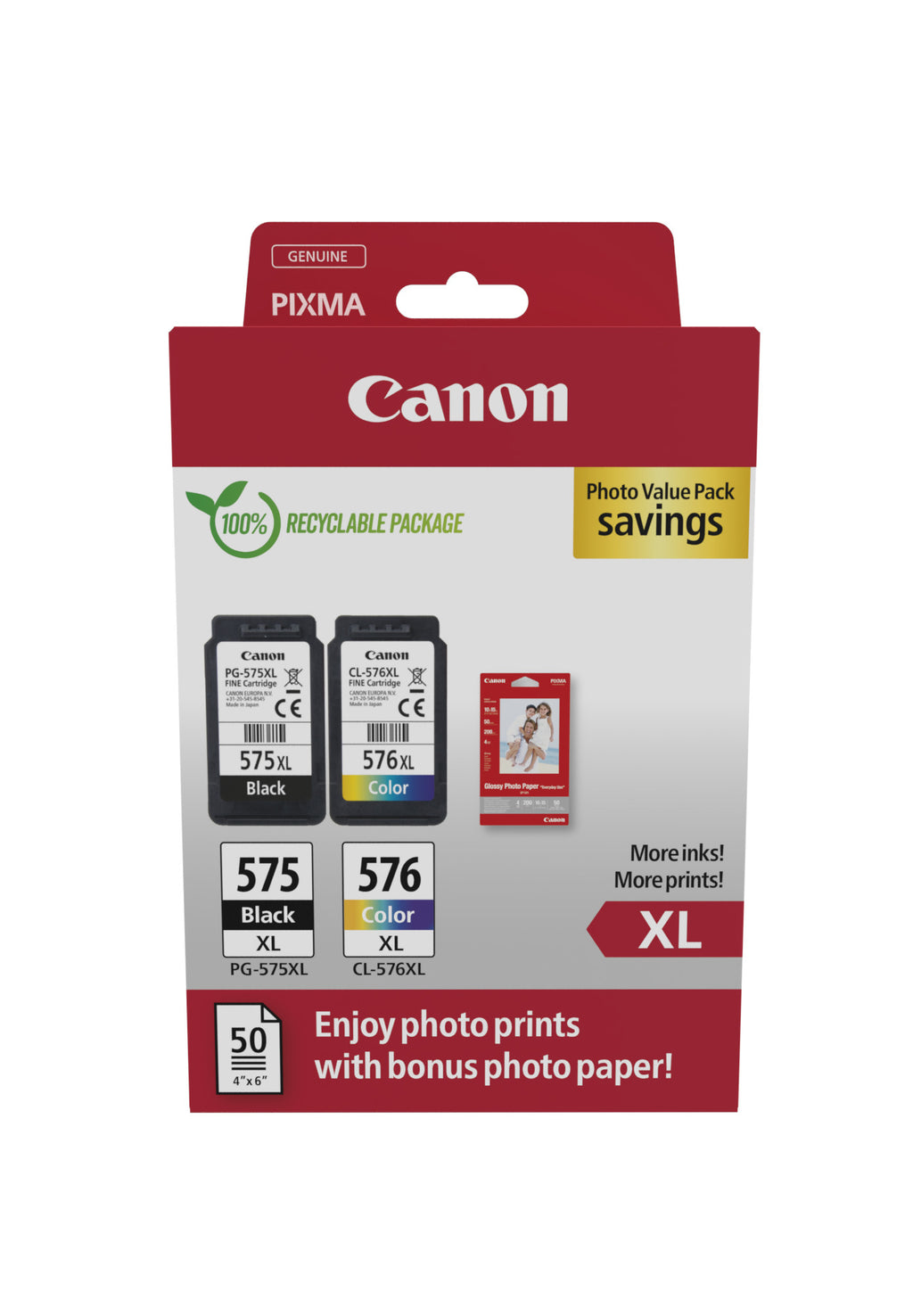 Canon 5437C006 Cartouches d'Encre Originales XL, Noir, Cyan, Magenta, Jaune, Pack de 2