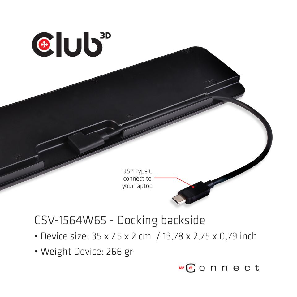 CLUB3D CSV-1564W65 Station d'accueil USB 3.2 Gen 1 Type-C, 4K Ultra HD, Noir