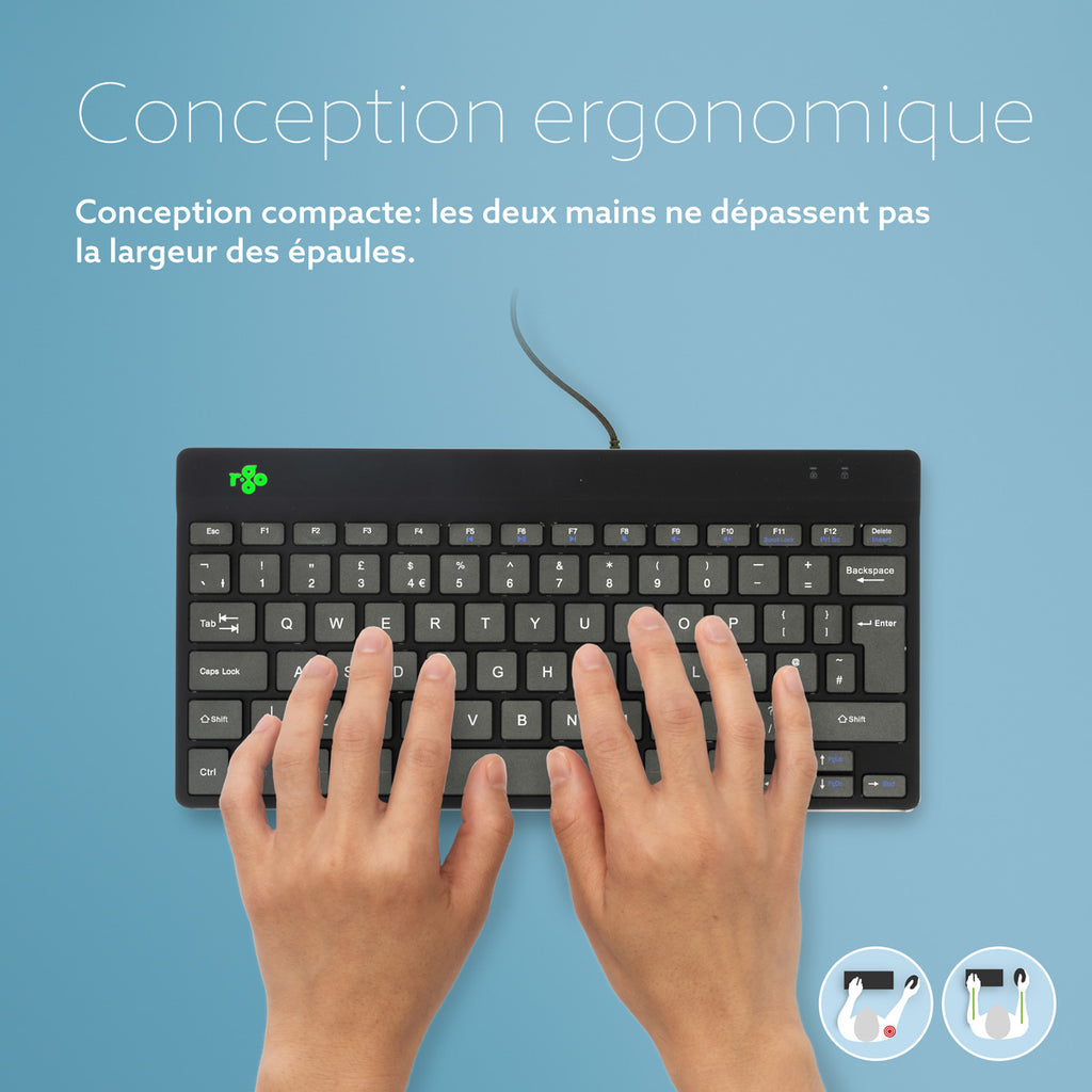 R-Go Tools Clavier ergonomique R-Go Compact Break, clavier compact avec logiciel de pause,QWERTY (UK), Filaire, noir