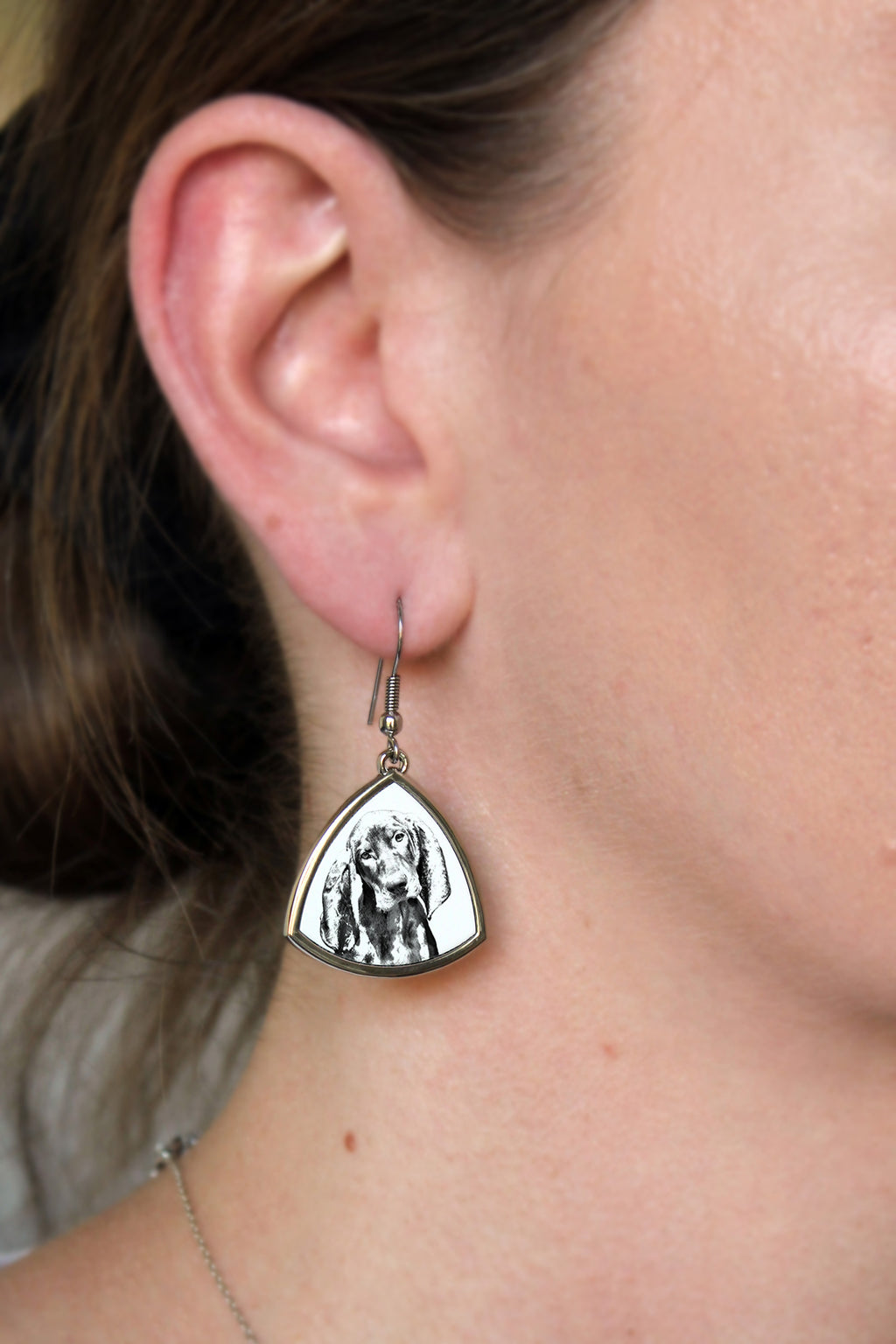 Black and Tan Coonhound - dog earrings, hanging earrings with a picture, personalized jewelry with Art-Dog brand print