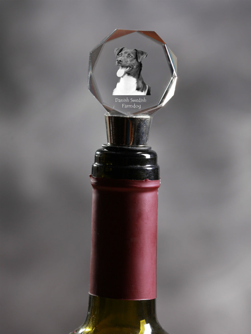 Danish Swedish Farmdog - Bottle stopper, crystal wine stopper with photo, personalised gift for bartender by Art-Dog brand