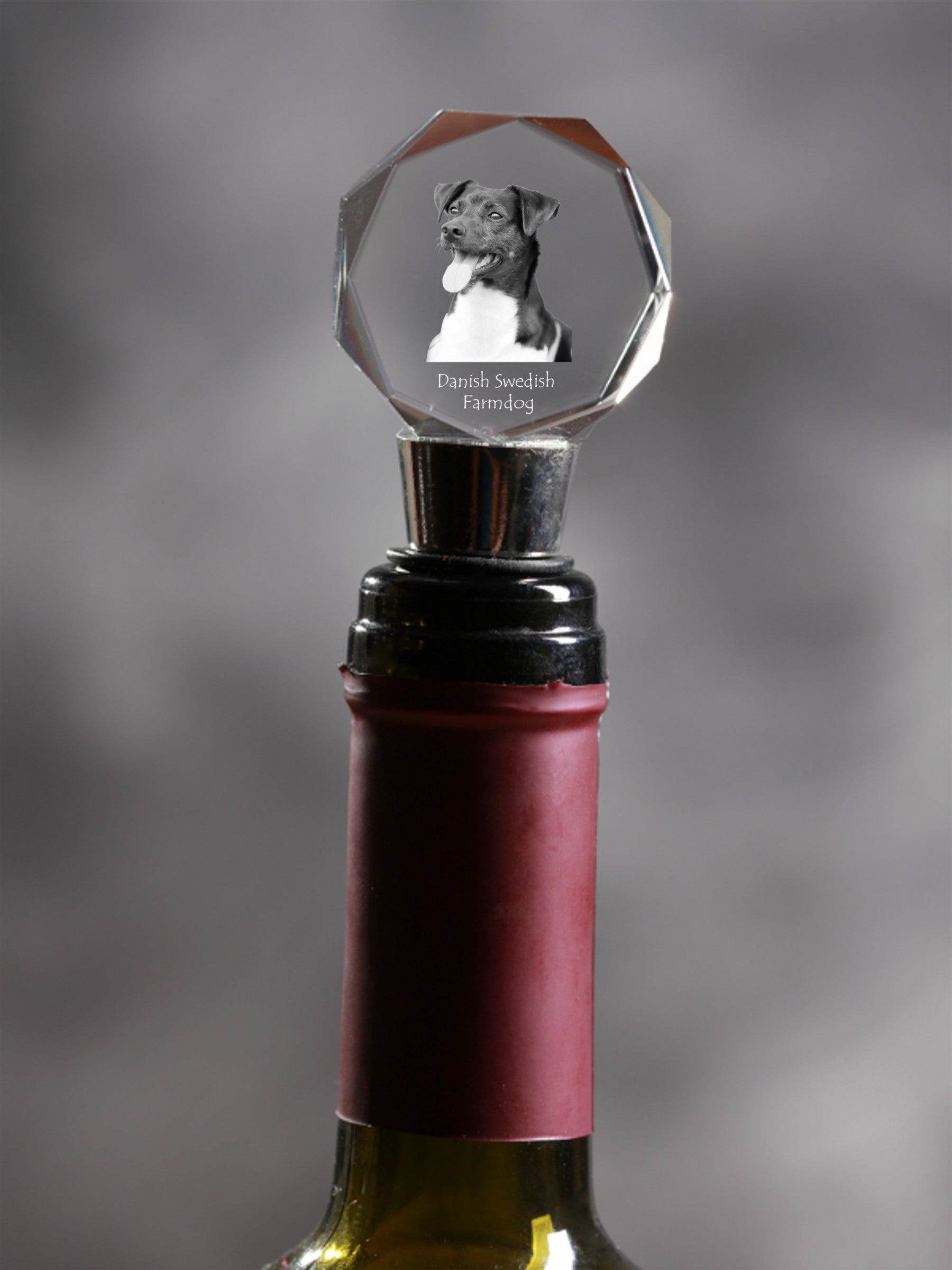 Danish Swedish Farmdog - Bottle stopper, crystal wine stopper with photo, personalised gift for bartender by Art-Dog brand