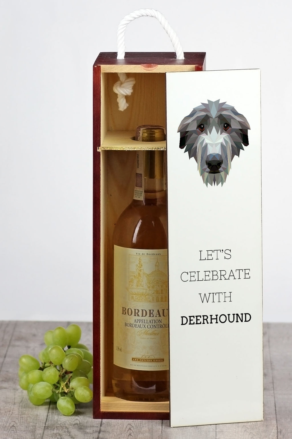 Deerhound, Scottish Deerhound - geometric box with a picture and inscription for wine by Art-Dog