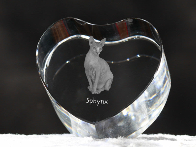 Sphynx - crystal clock with a picture of a cat, heart-shaped shelf clock, personalized standing clock by Art-Dog brand