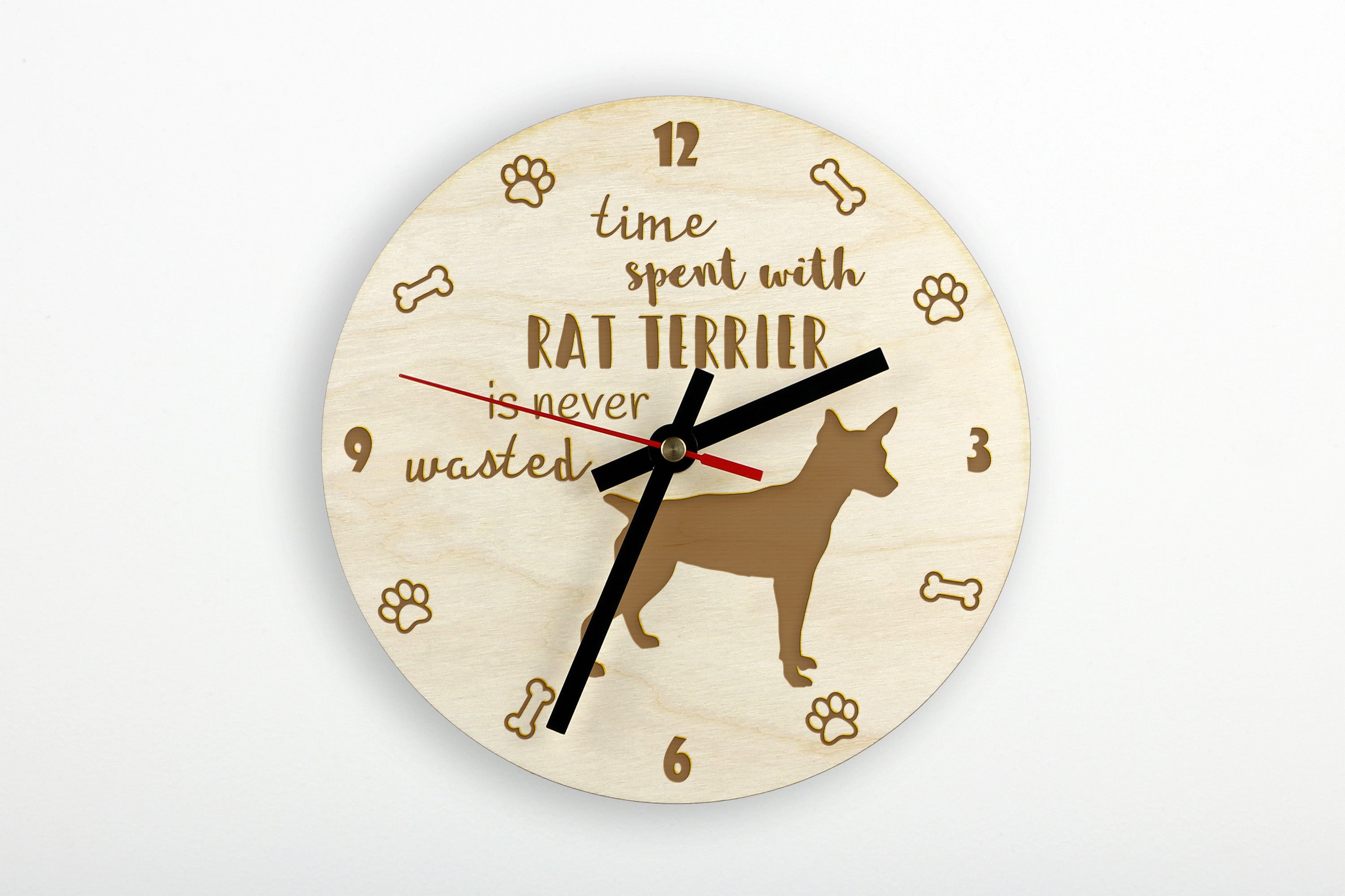 Rat Terrier, Ratting Terrier, Decker Giant - clock with a dog, wooden clock, wall clock for dog lovers, clock for desk and shelf, Art-Dog
