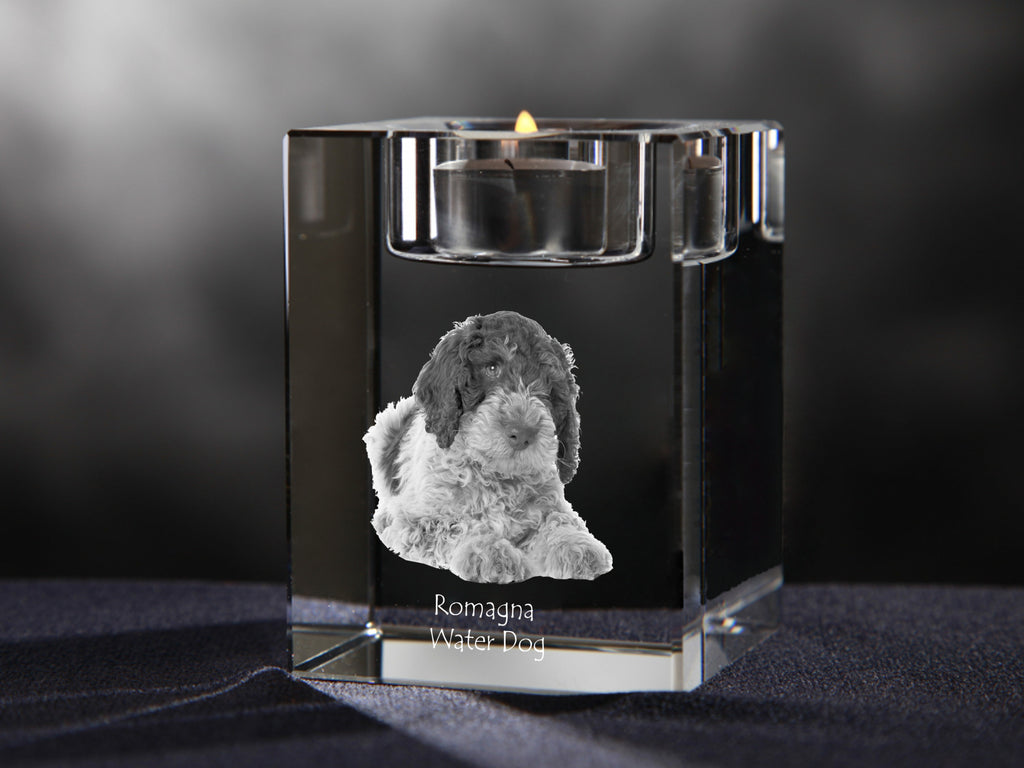 Romagna Water Dog - Candle holder with dog photo, crystal tealight holder, personalised gift by Art-Dog brand