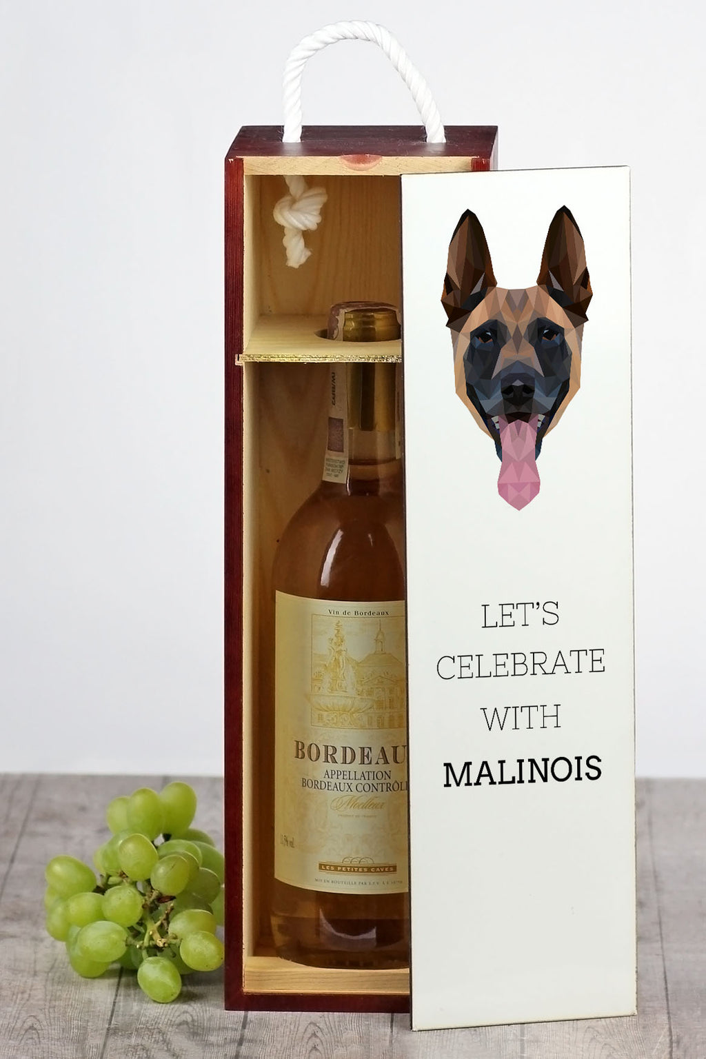Malinois Belgian Shepherd Dog - geometric box with a picture and inscription for wine by Art-Dog