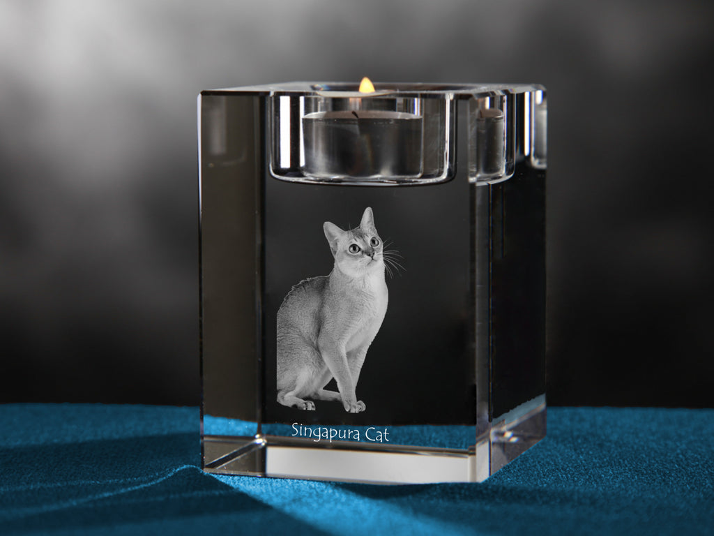 Singapura - Candle holder with cat photo, crystal tealight holder, personalised gift by Art-Dog brand