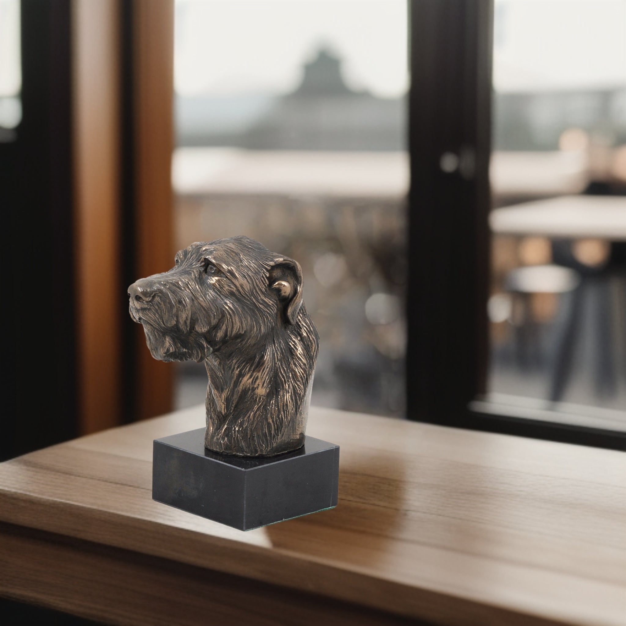 Irish Wolfhound - Dog statue, bust on stone base, sculpture, trophy for dog show by Art-Dog brand