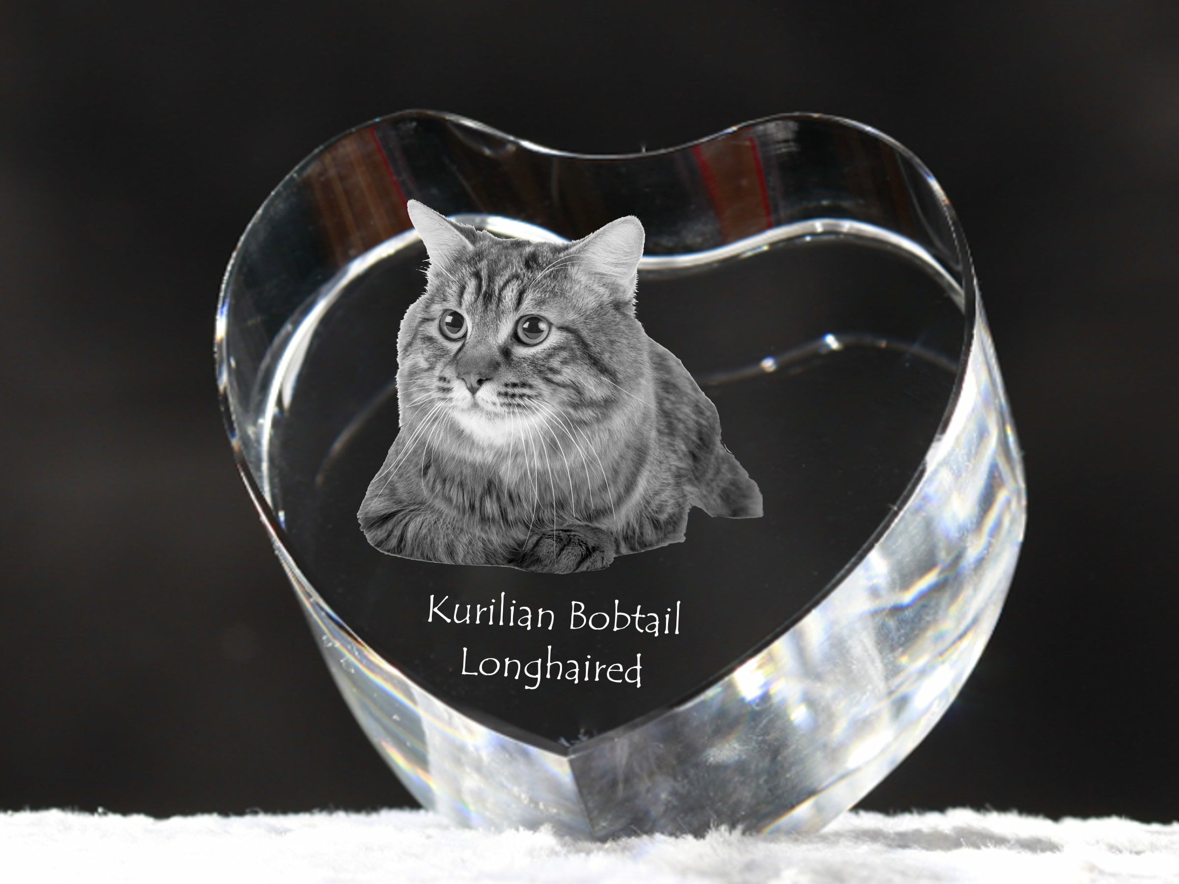 Kurilian bobtail longhaired - crystal clock with a picture of a cat, heart-shaped shelf clock, personalized standing clock by Art-Dog brand