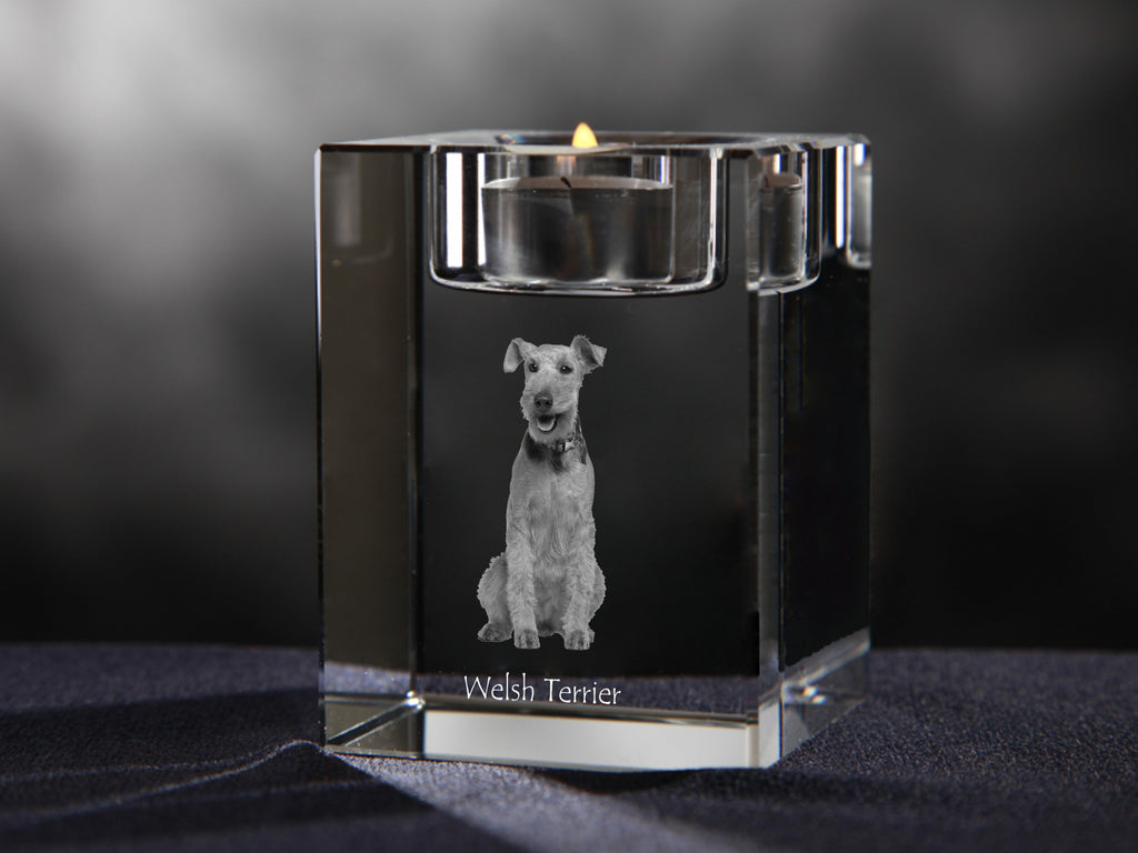 Welsh Terrier, Welshie, Daeargi Cymreig - Candle holder with dog photo, crystal tealight holder, personalised gift by Art-Dog brand