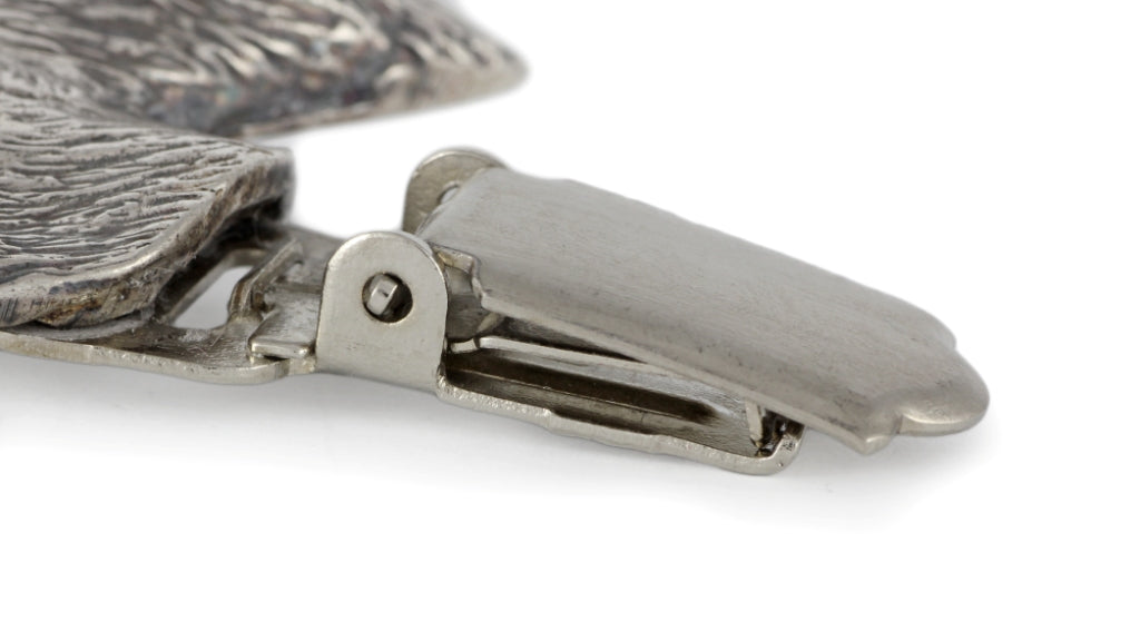 Deerhound, Scottish Deerhound - brooch with a clip, holder for a start number, silver-plated dog show pin from the Art-Dog brand