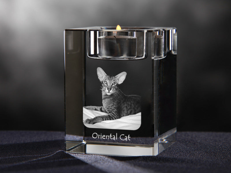 Oriental - Candle holder with cat photo, crystal tealight holder, personalised gift by Art-Dog brand