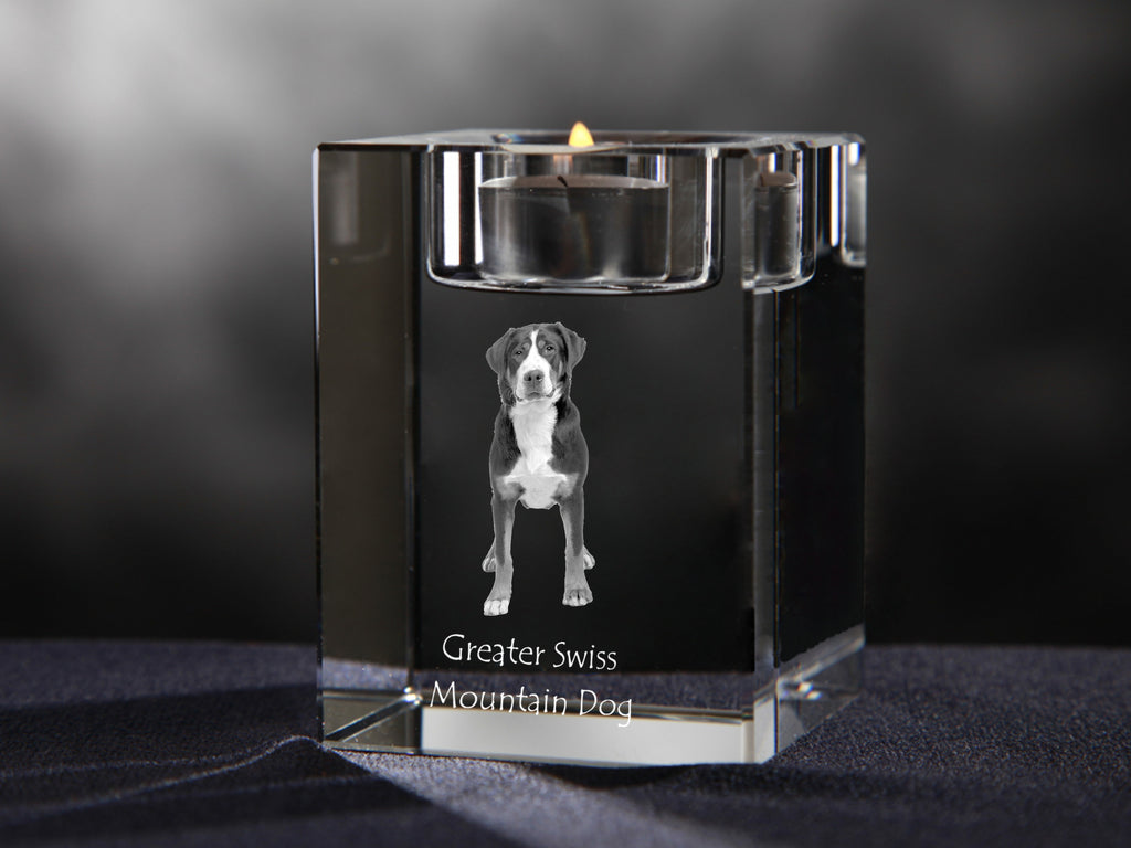 Great Swiss Mountain Dog, Greater Swiss Mountain Dog - Candle holder with dog photo, crystal tealight holder, personalised gift by Art-Dog brand