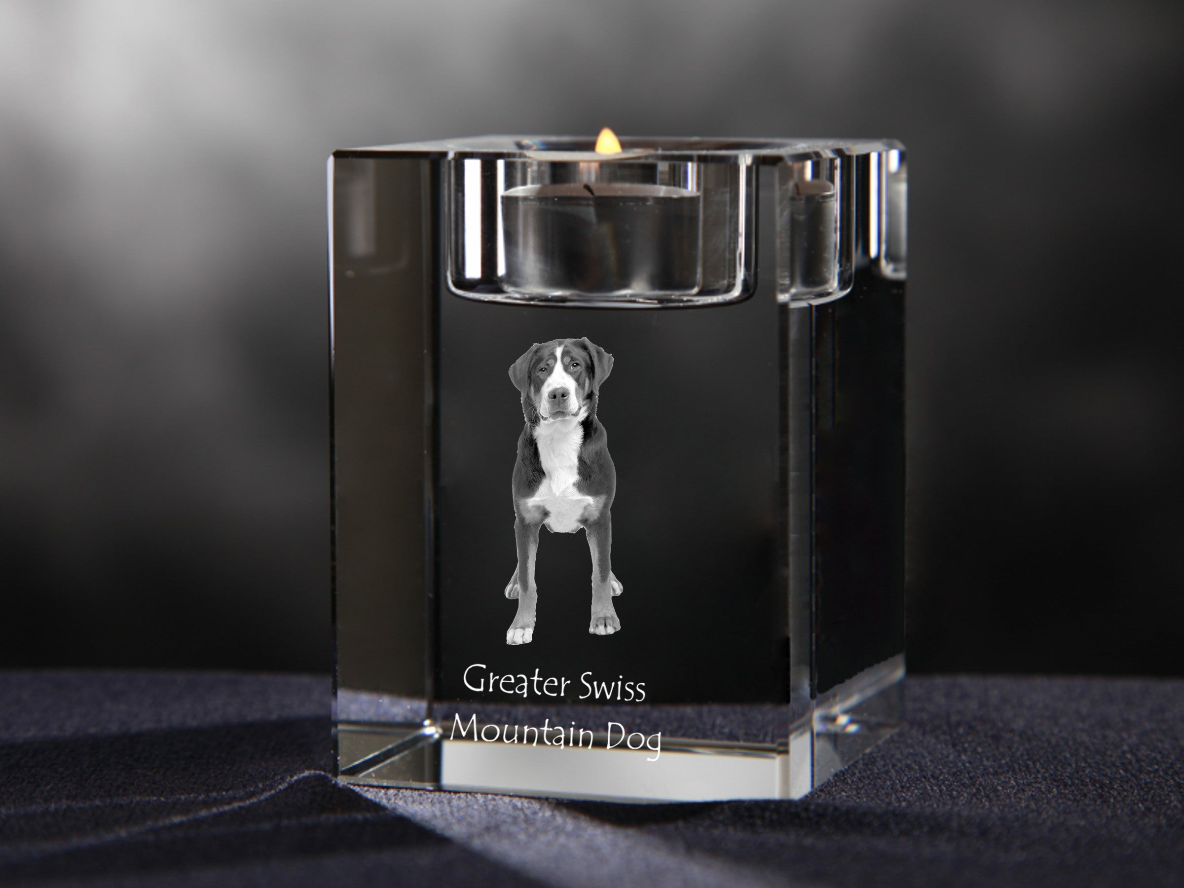 Great Swiss Mountain Dog, Greater Swiss Mountain Dog - Candle holder with dog photo, crystal tealight holder, personalised gift by Art-Dog brand