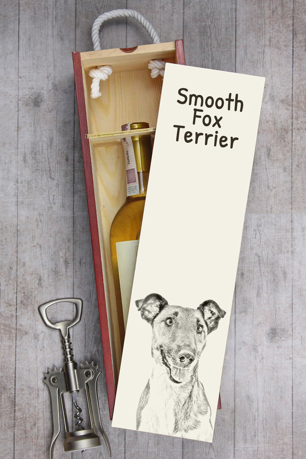 Fox Terrier Smooth - wine box with a dog, alcohol box with graphics, personalized gift box from the Art-Dog brand