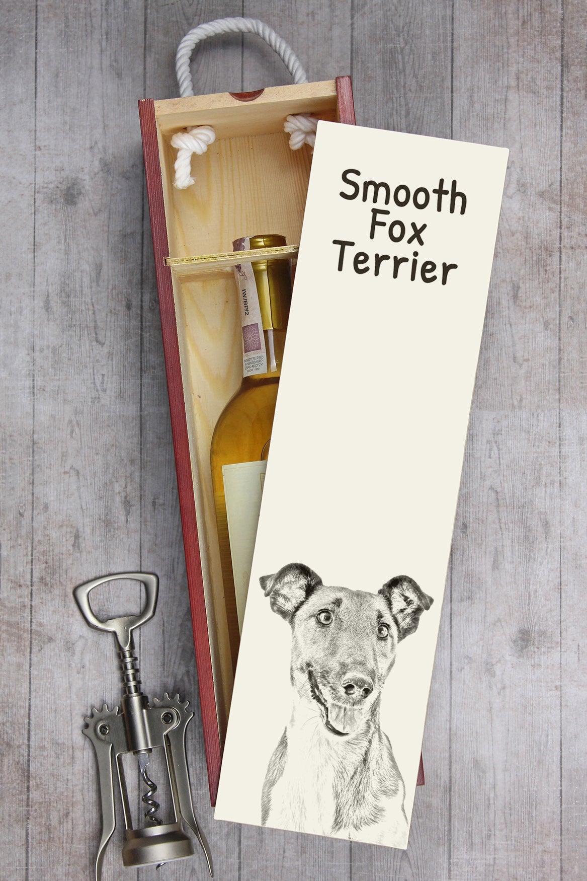 Fox Terrier Smooth - wine box with a dog, alcohol box with graphics, personalized gift box from the Art-Dog brand
