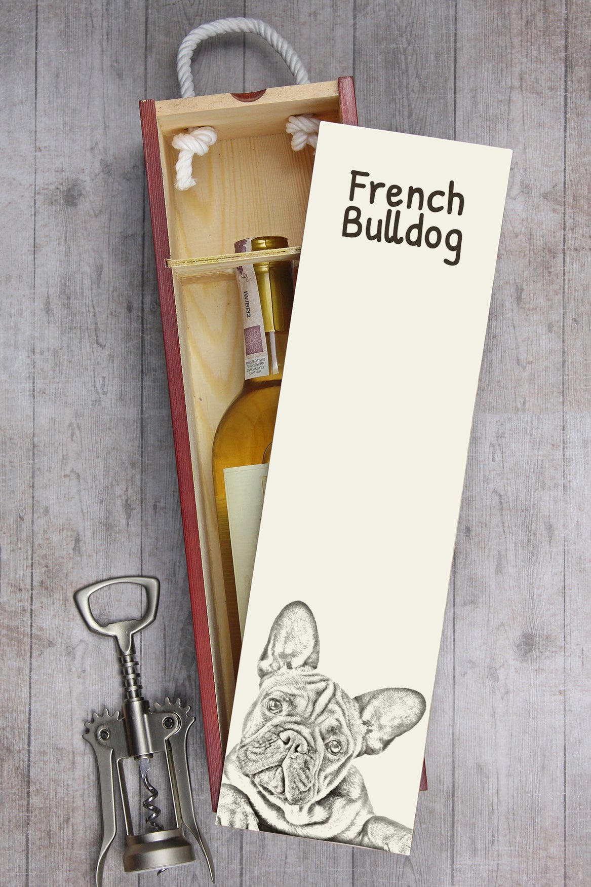 French Bulldog, Frenchie - wine box with a dog, alcohol box with graphics, personalized gift box from the Art-Dog brand