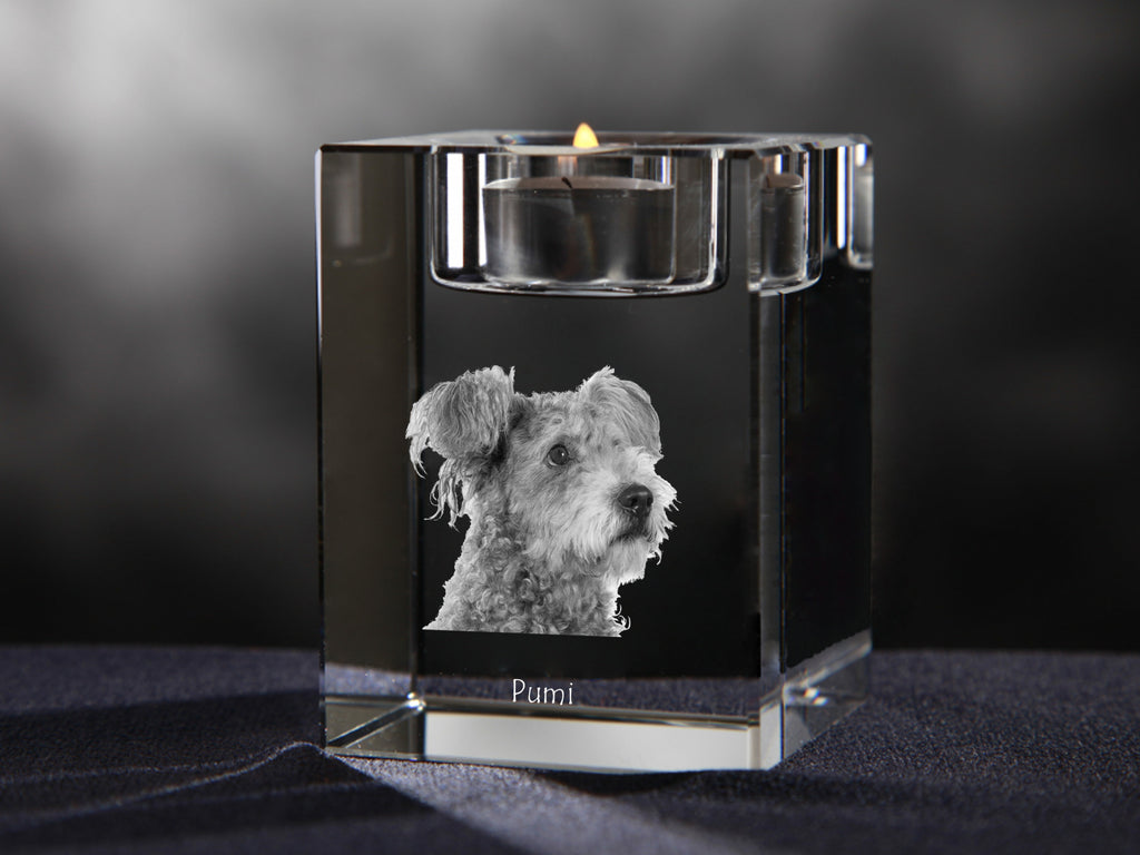 Pumi, Hungarian Pumi, Hungarian herding terrier - Candle holder with dog photo, crystal tealight holder, personalised gift by Art-Dog brand