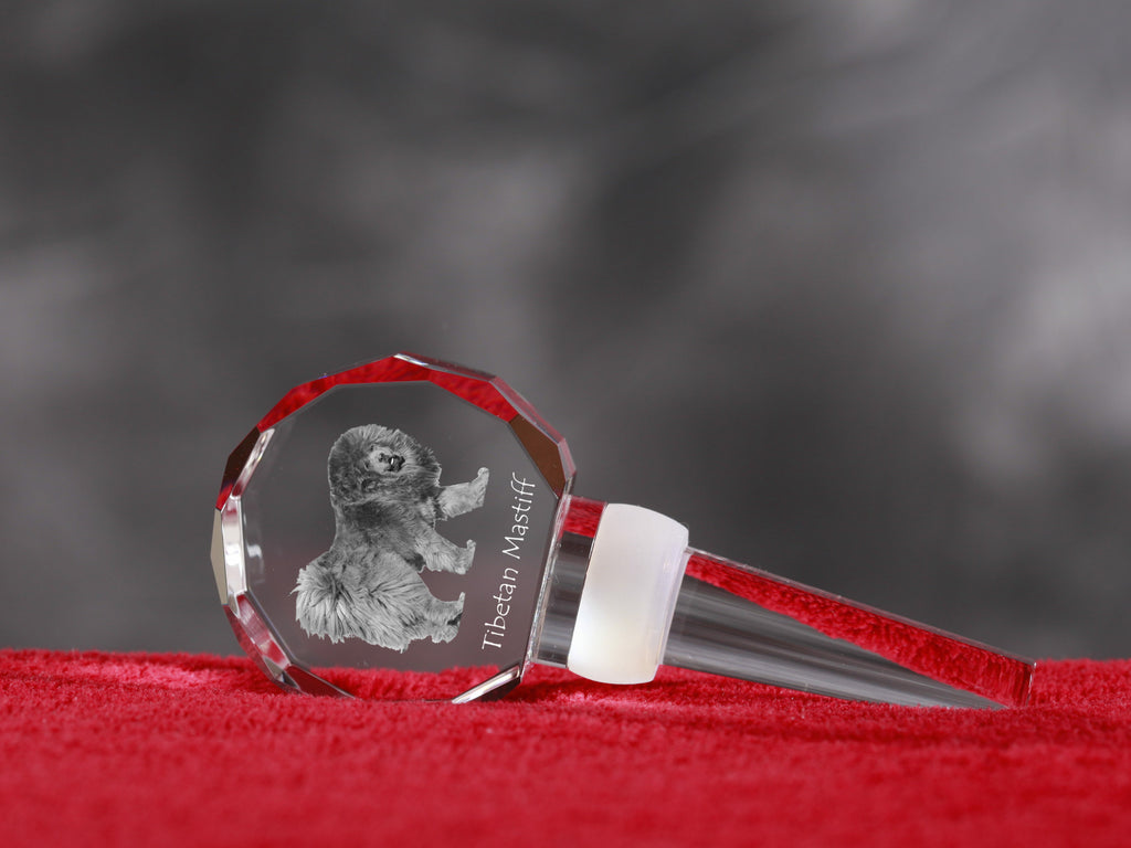 Tibetan Mastiff, Do khyi - Crystal bottle stopper, unique wine stopper with photo, personalised gift for sommelier by Art-Dog brand