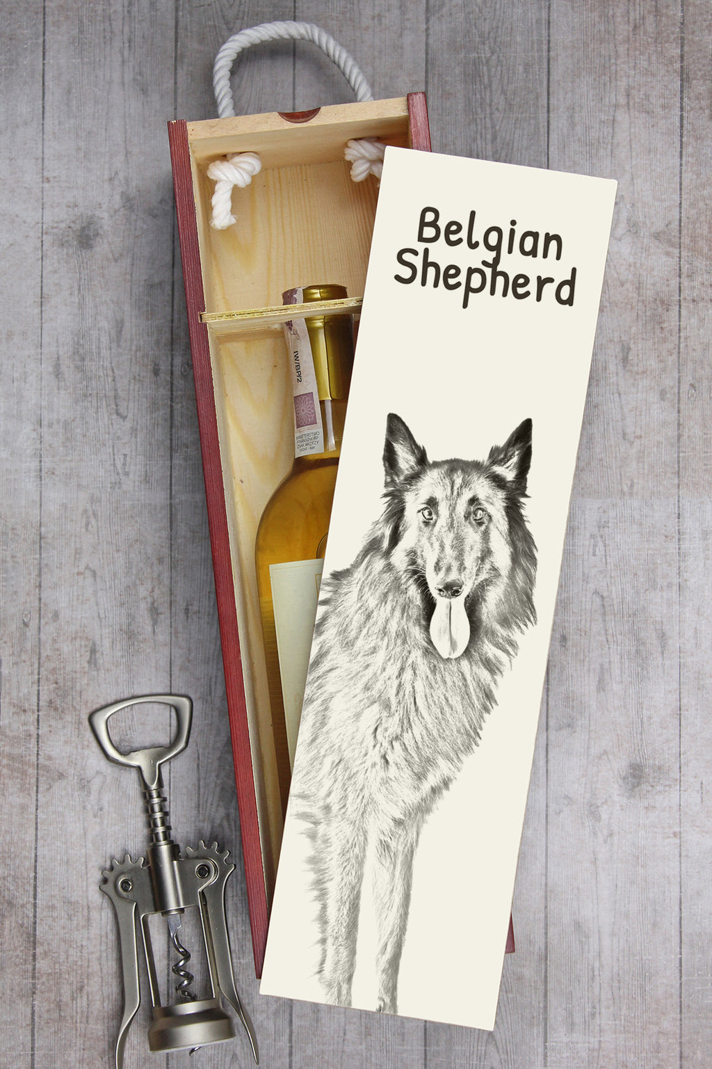 Belgian Shepherd Dog, Belgian Sheepdog I - wine box with a dog, alcohol box with graphics, personalized gift box from the Art-Dog brand