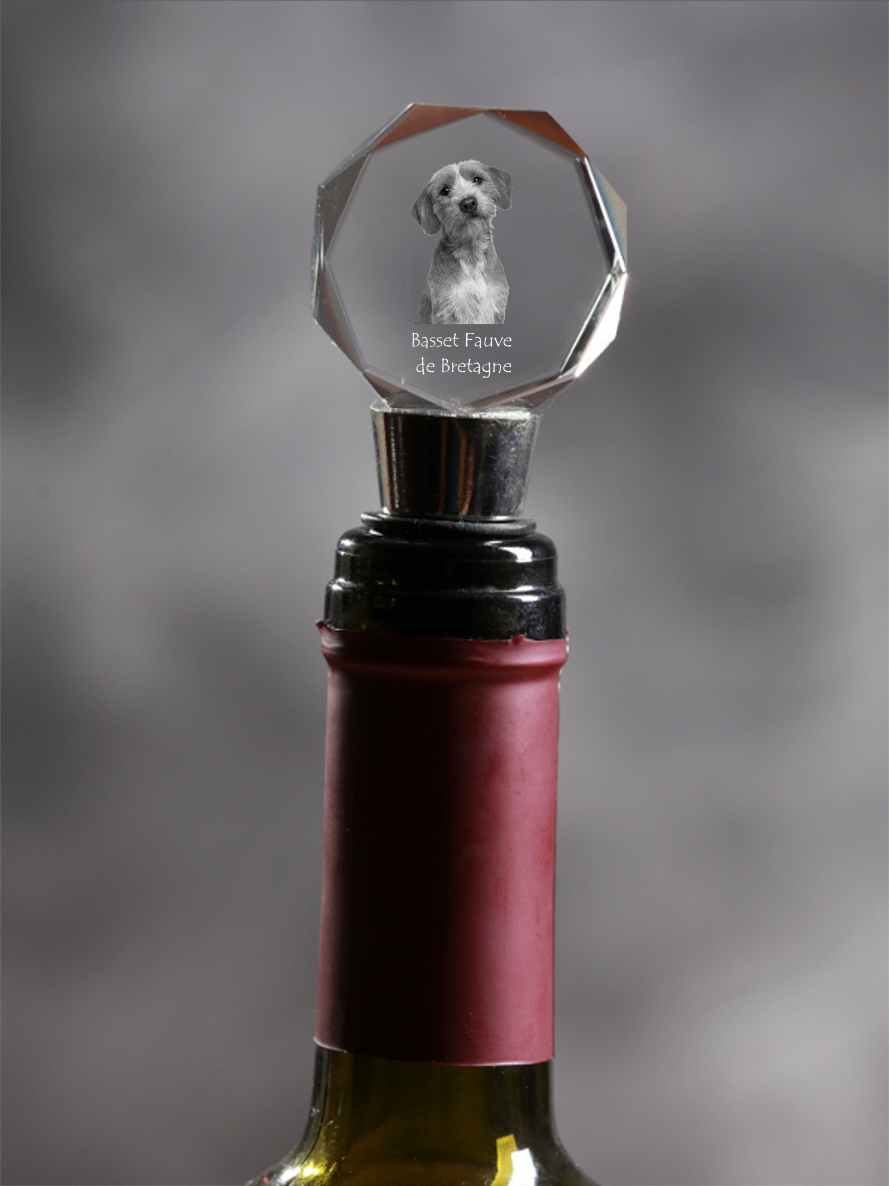 Basset Fauve de Bretagne, Fawn Brittany Basset - Bottle stopper, crystal wine stopper with photo, personalised gift for bartender by Art-Dog brand